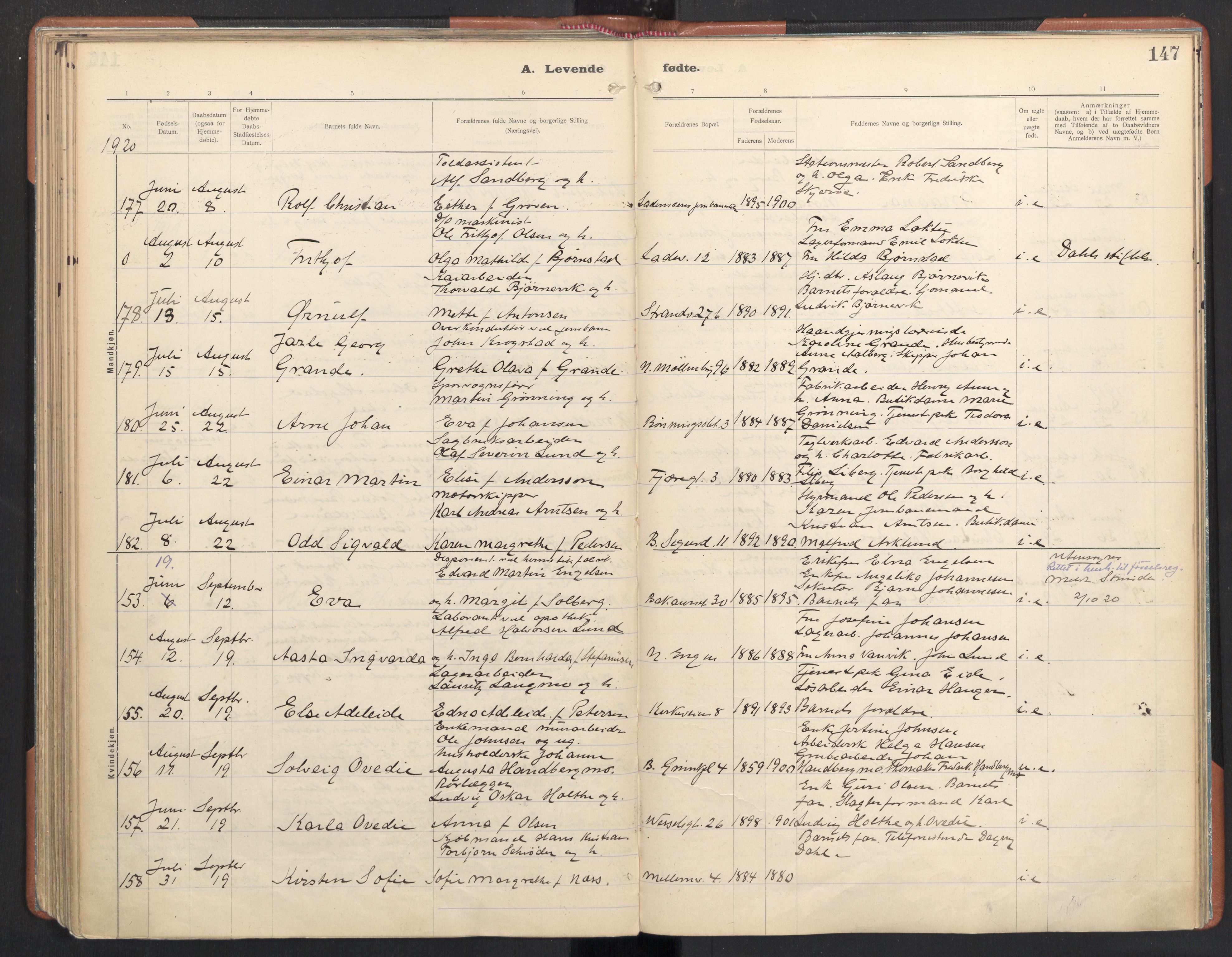 Ministerialprotokoller, klokkerbøker og fødselsregistre - Sør-Trøndelag, AV/SAT-A-1456/605/L0246: Ministerialbok nr. 605A08, 1916-1920, s. 147