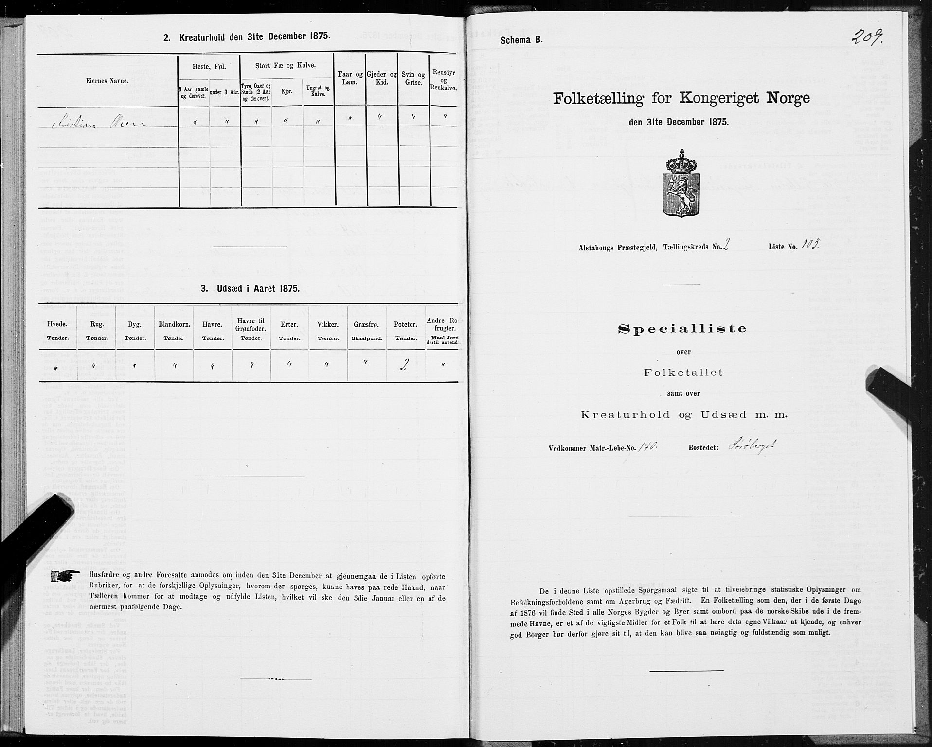 SAT, Folketelling 1875 for 1820P Alstahaug prestegjeld, 1875, s. 1809