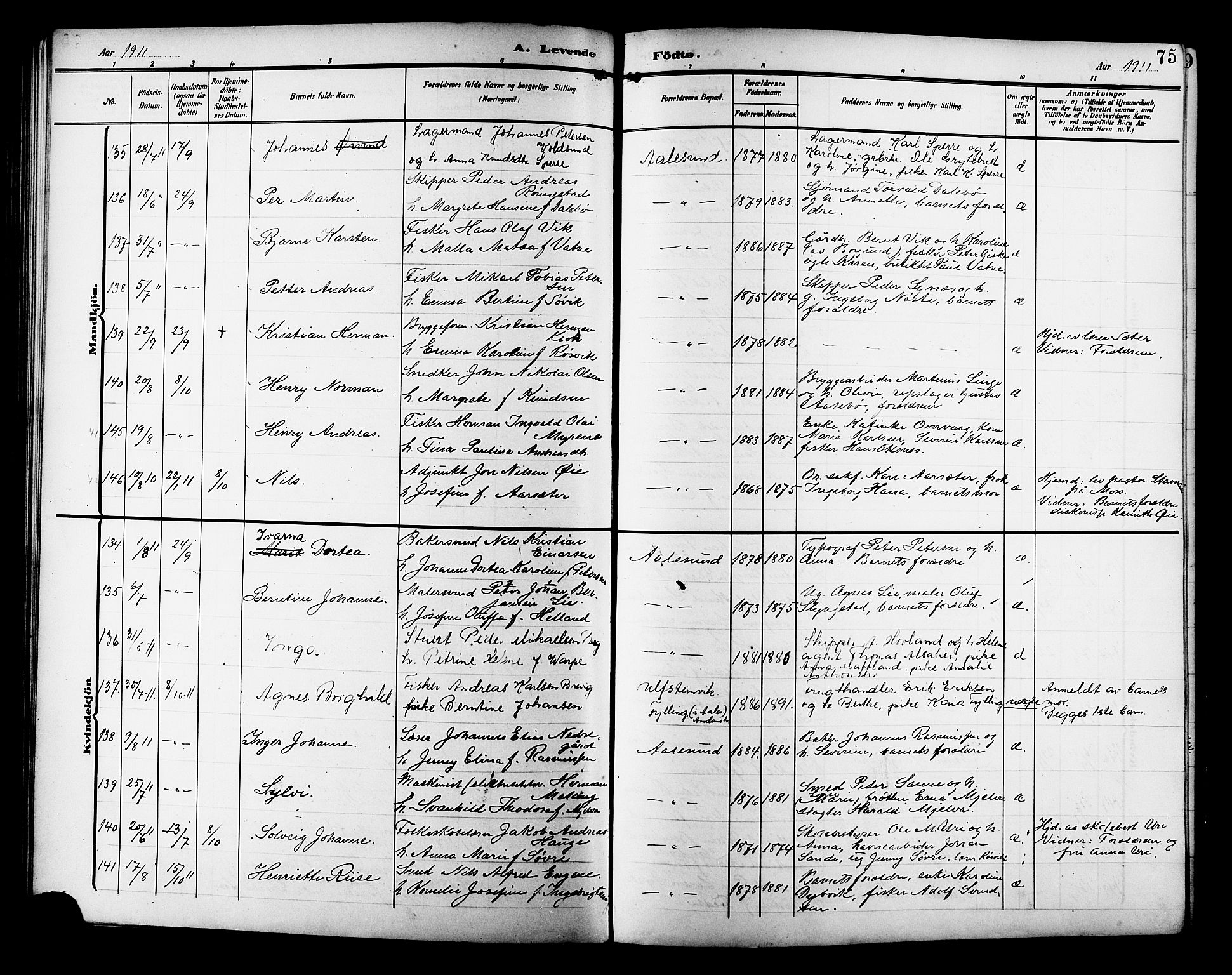 Ministerialprotokoller, klokkerbøker og fødselsregistre - Møre og Romsdal, AV/SAT-A-1454/529/L0471: Klokkerbok nr. 529C08, 1909-1921, s. 75