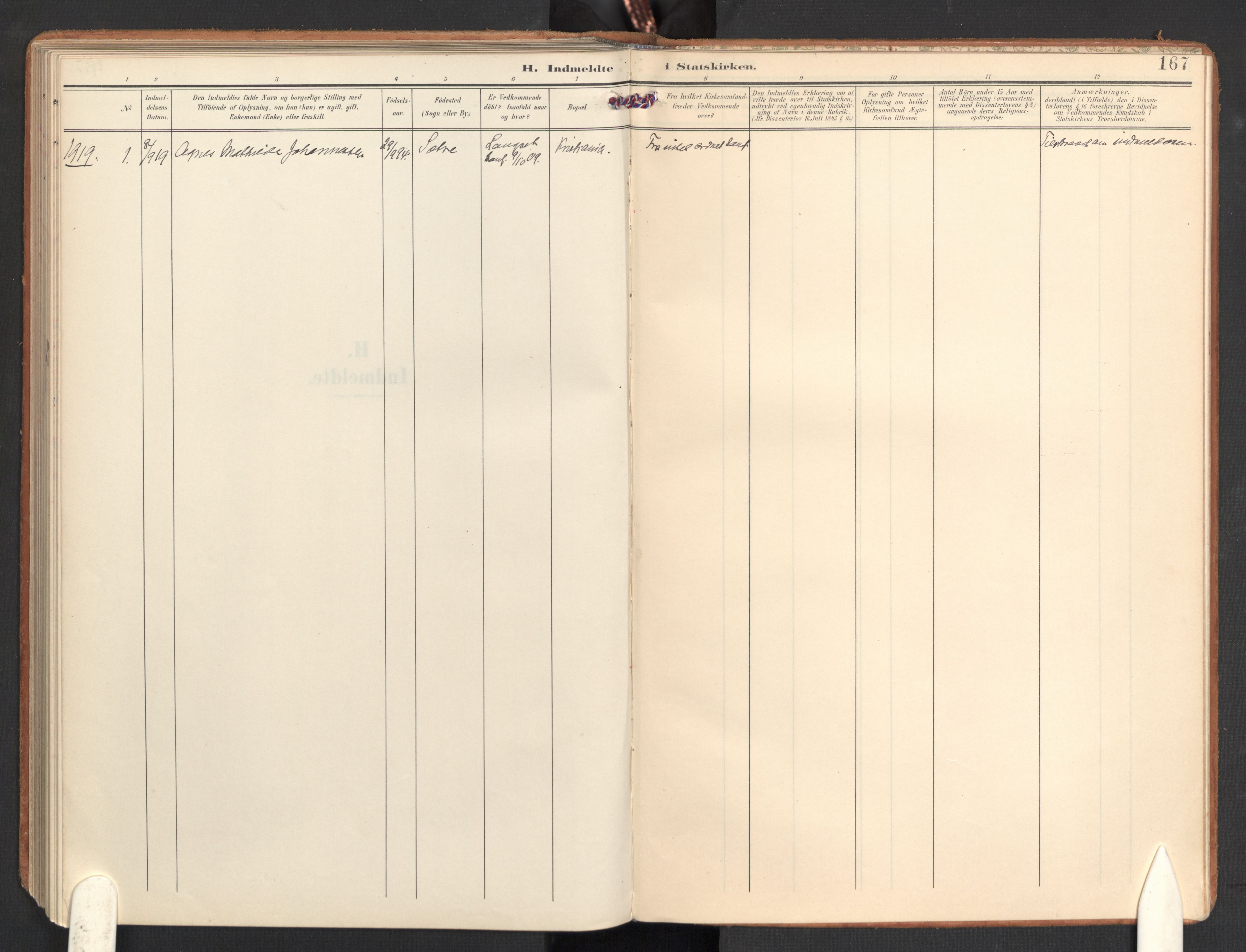 Eidsvoll prestekontor Kirkebøker, SAO/A-10888/G/Gb: Klokkerbok nr. II 3, 1908-1919, s. 167