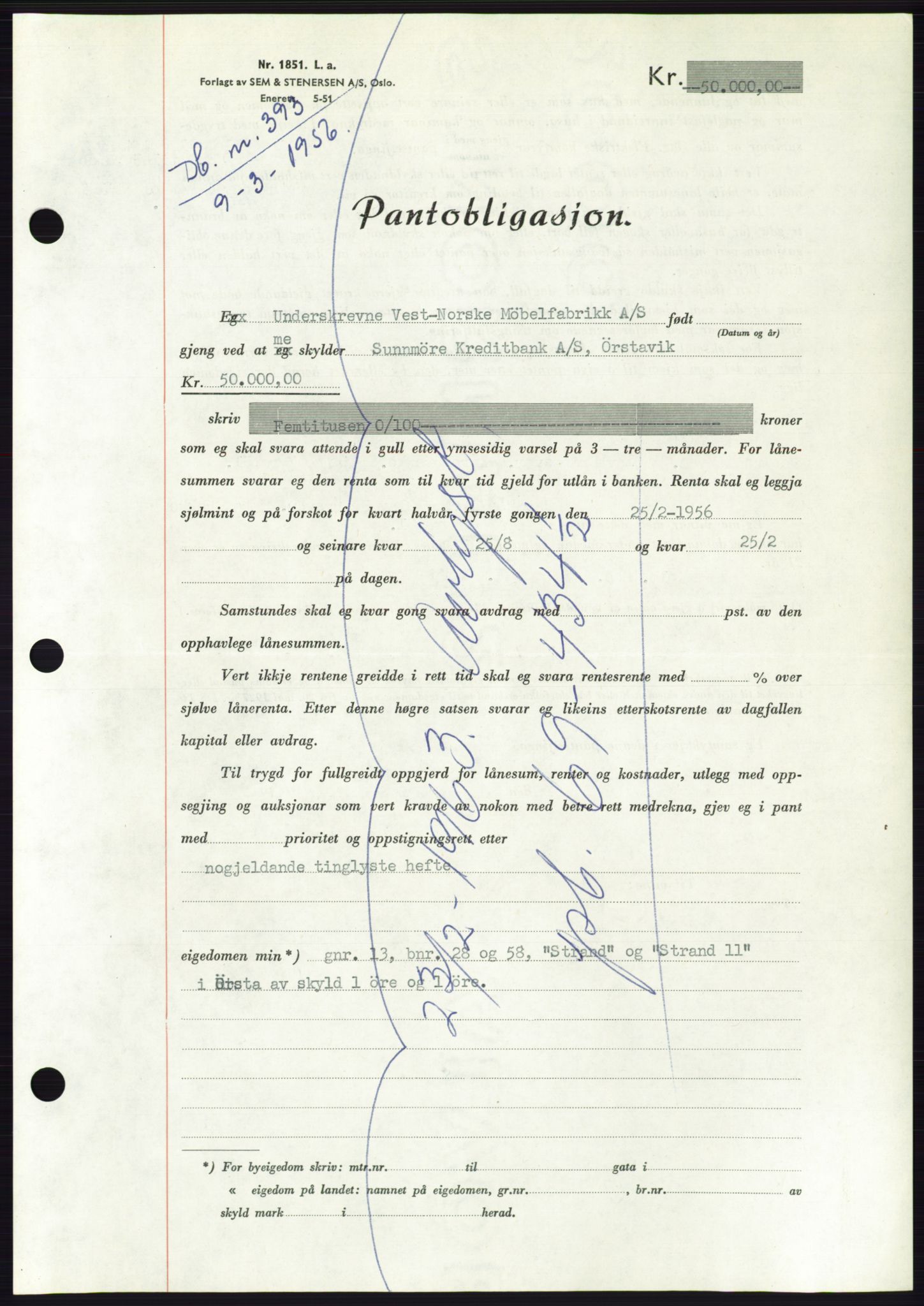 Søre Sunnmøre sorenskriveri, SAT/A-4122/1/2/2C/L0128: Pantebok nr. 16B, 1956-1956, Dagboknr: 393/1956