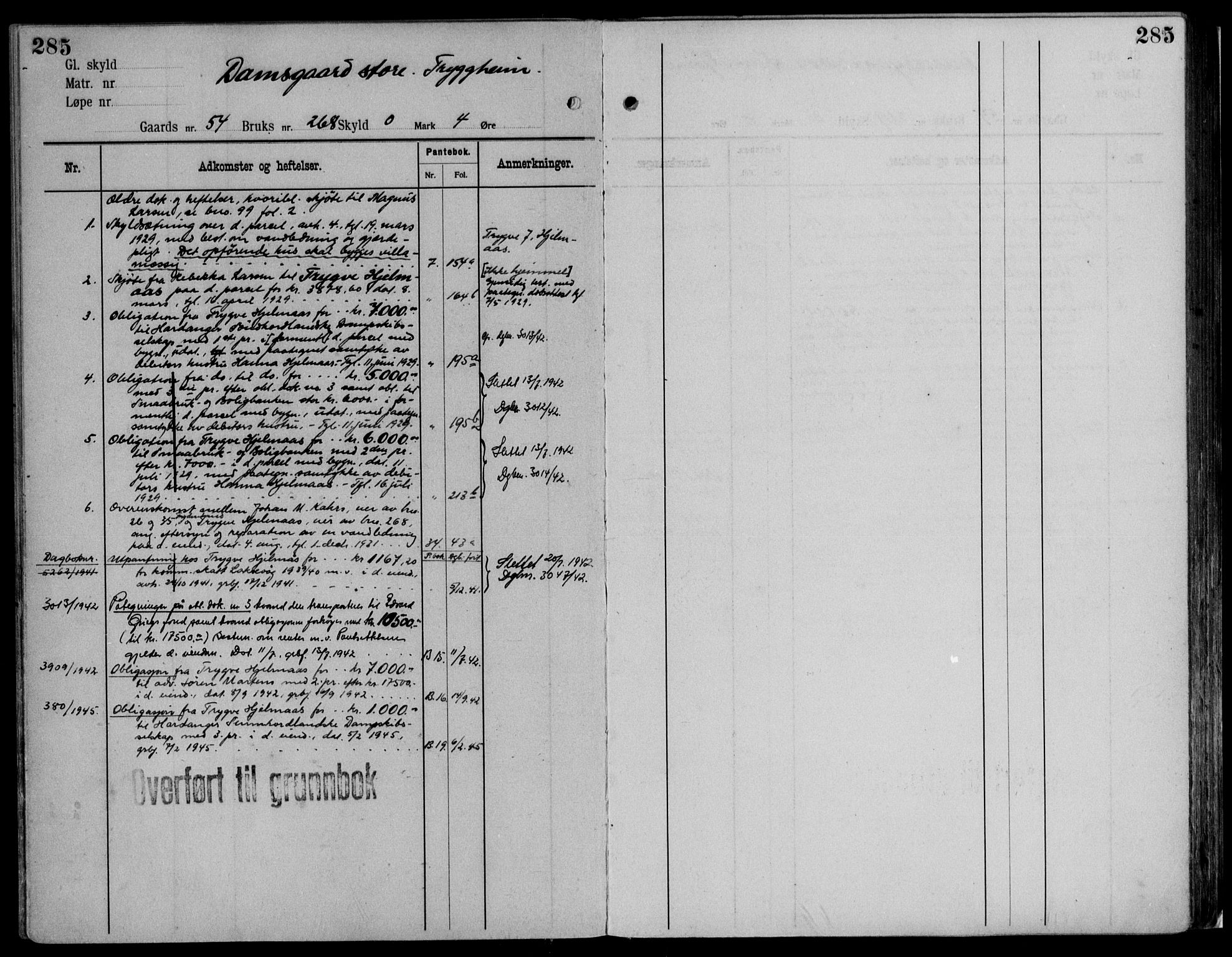 Midhordland sorenskriveri, AV/SAB-A-3001/1/G/Ga/Gab/L0116: Panteregister nr. II.A.b.116, s. 285