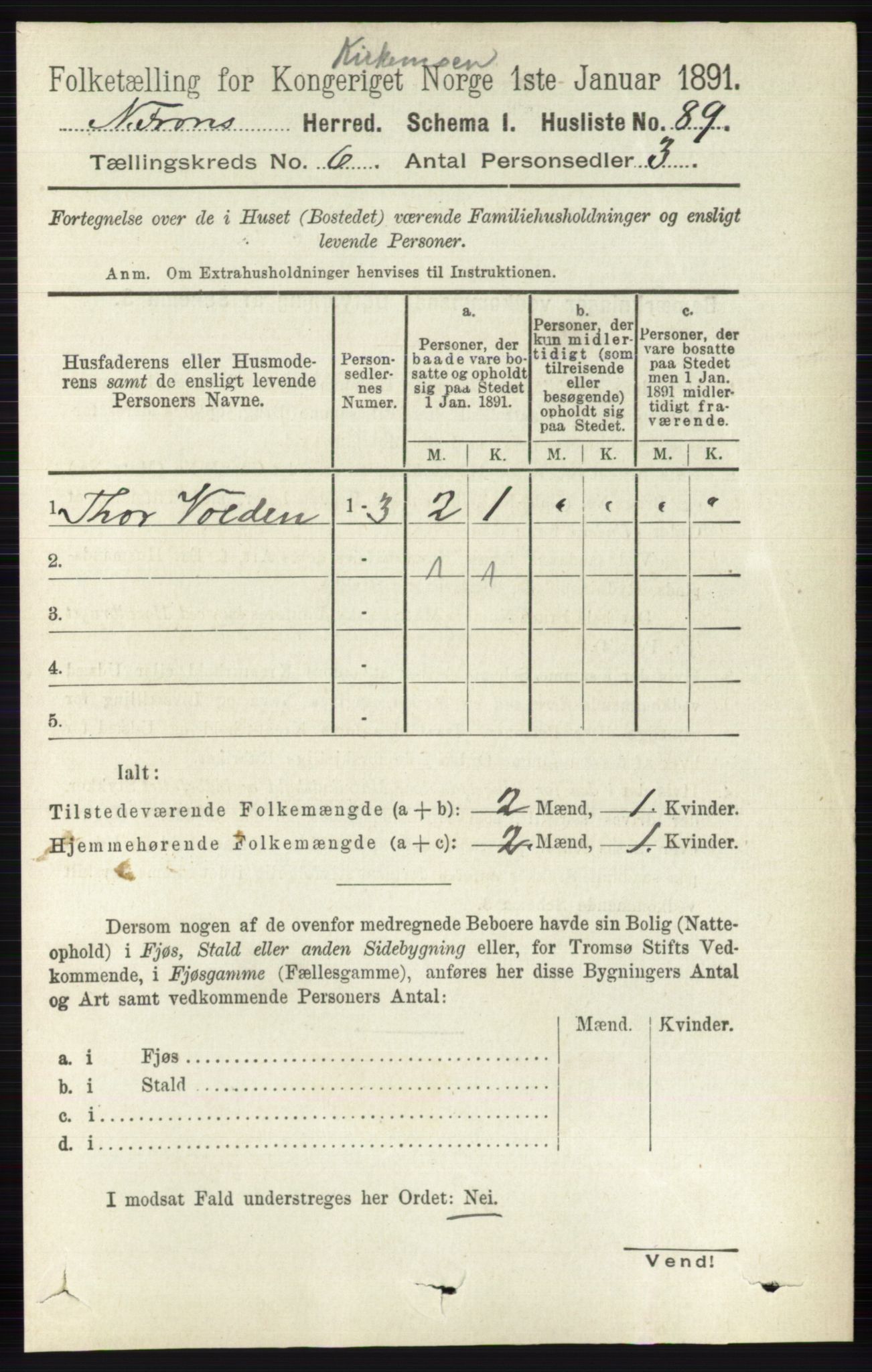 RA, Folketelling 1891 for 0518 Nord-Fron herred, 1891, s. 2254