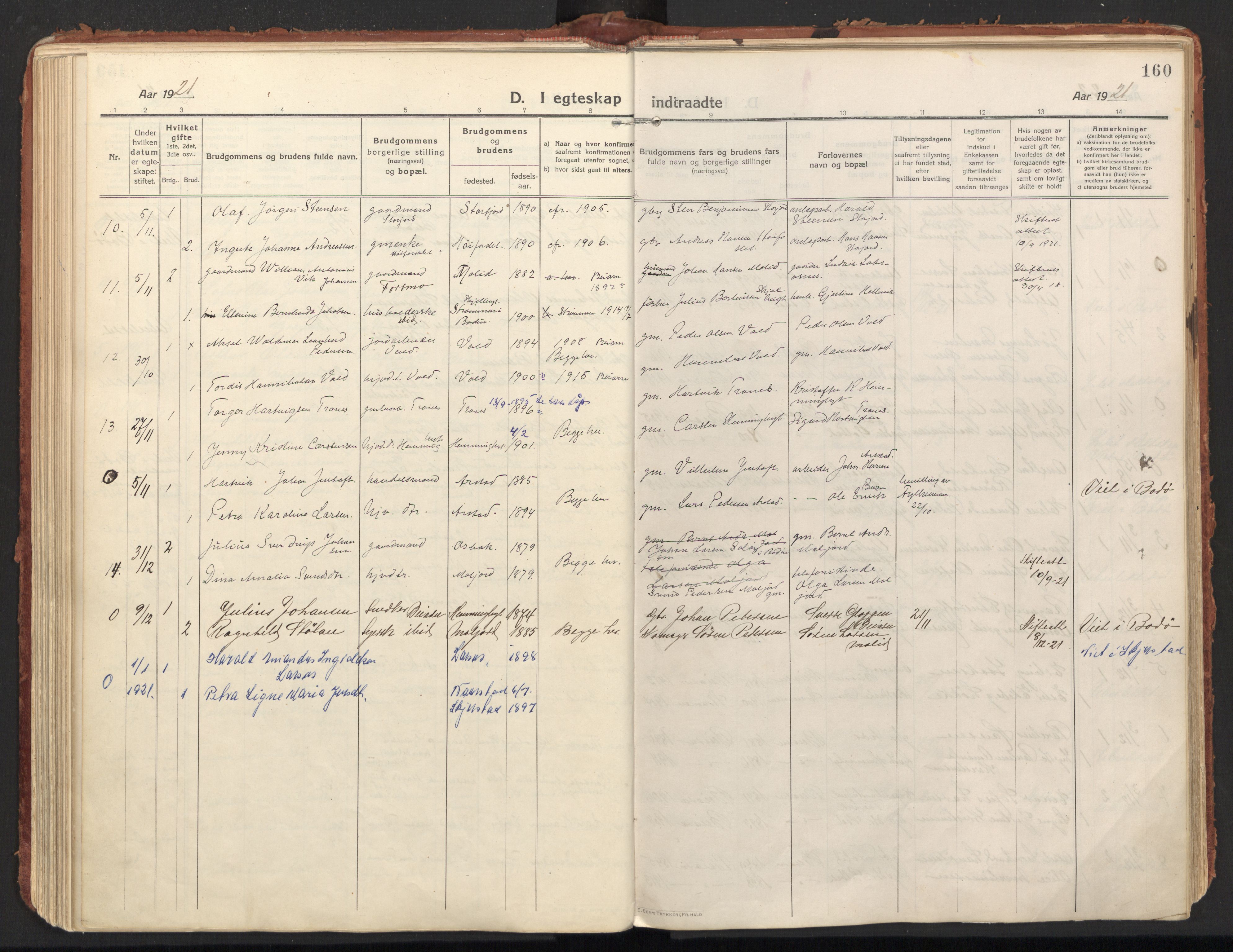 Ministerialprotokoller, klokkerbøker og fødselsregistre - Nordland, AV/SAT-A-1459/846/L0650: Ministerialbok nr. 846A08, 1916-1935, s. 160