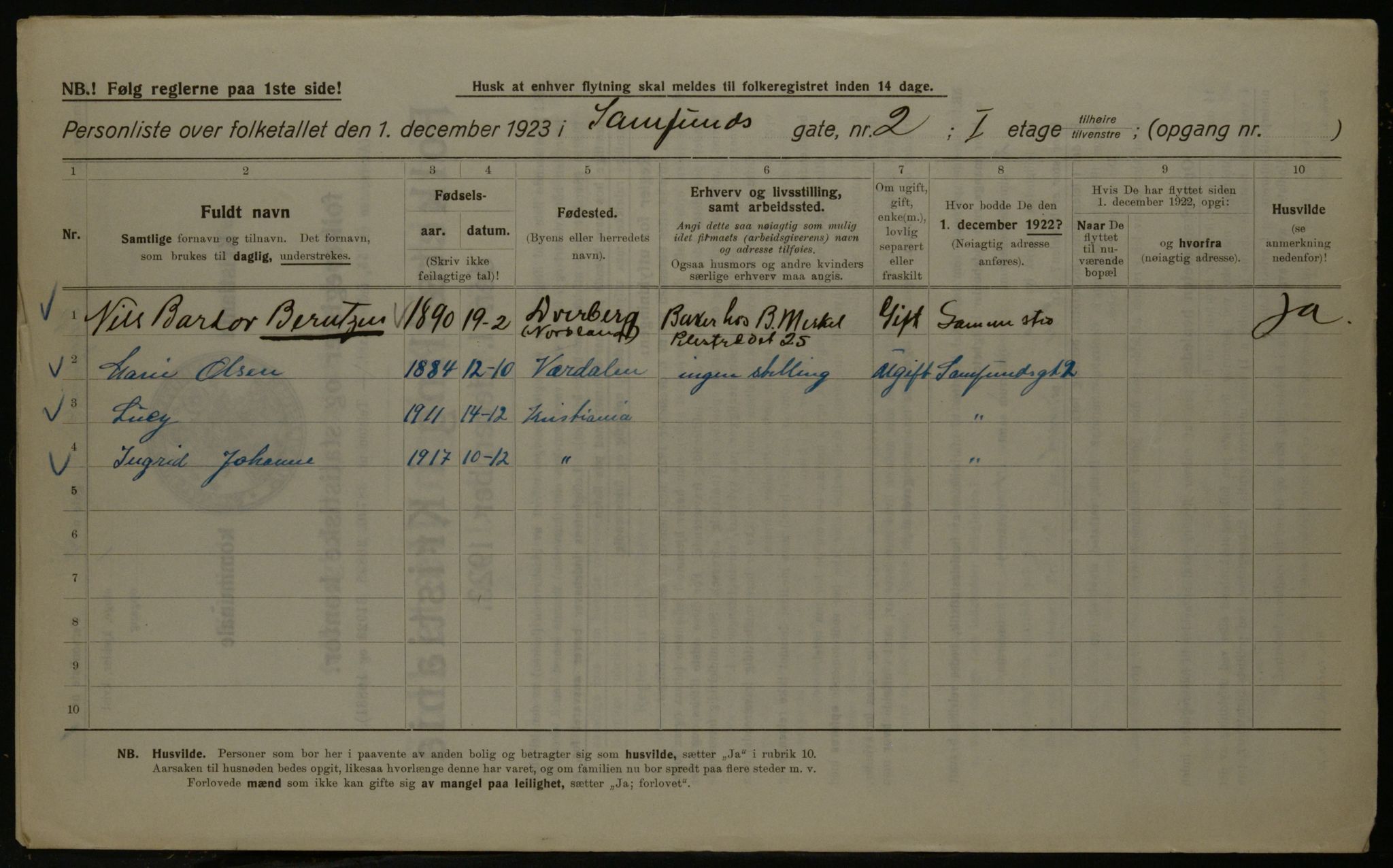 OBA, Kommunal folketelling 1.12.1923 for Kristiania, 1923, s. 95816