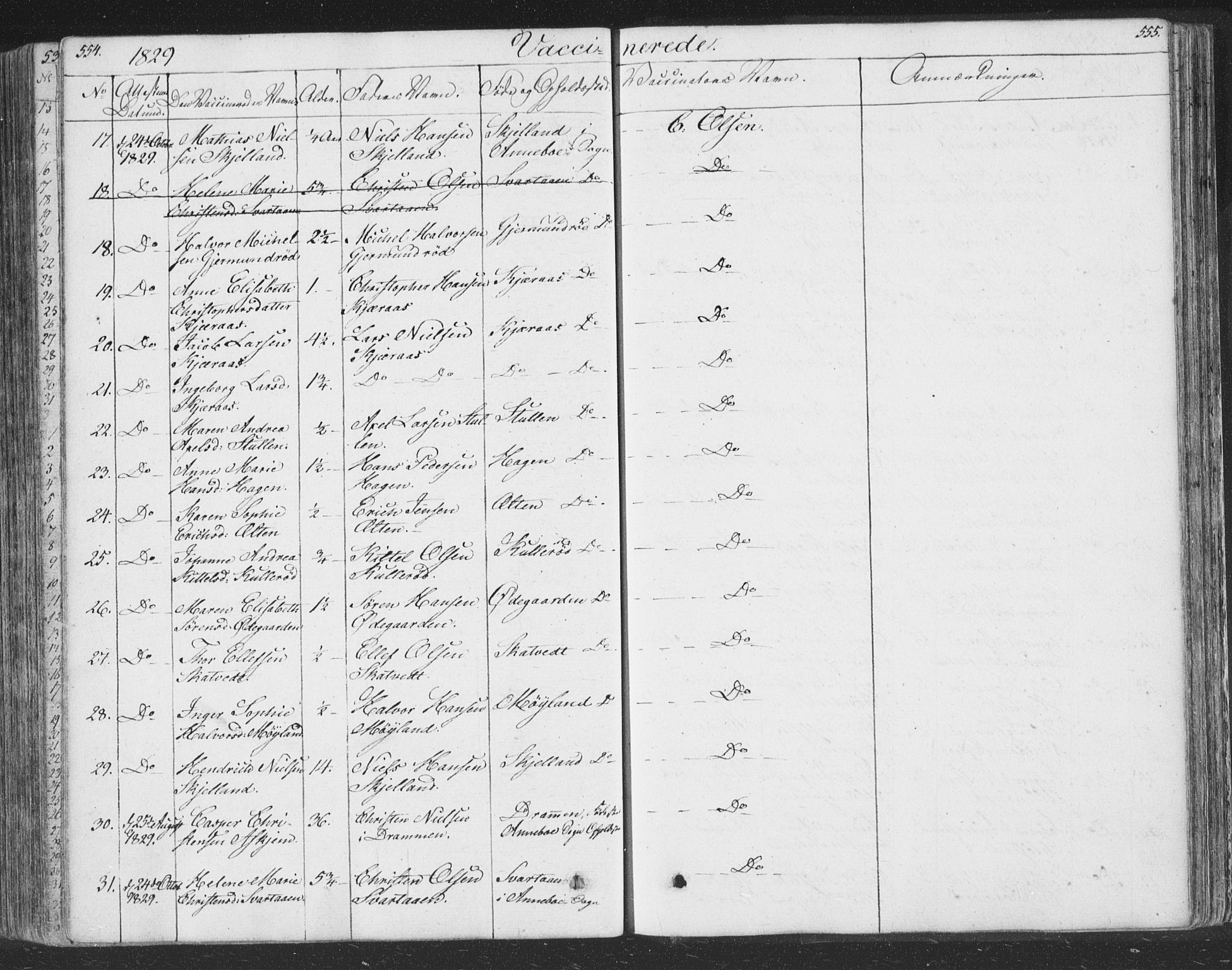 Andebu kirkebøker, AV/SAKO-A-336/F/Fa/L0004: Ministerialbok nr. I 4, 1829-1856, s. 554-555