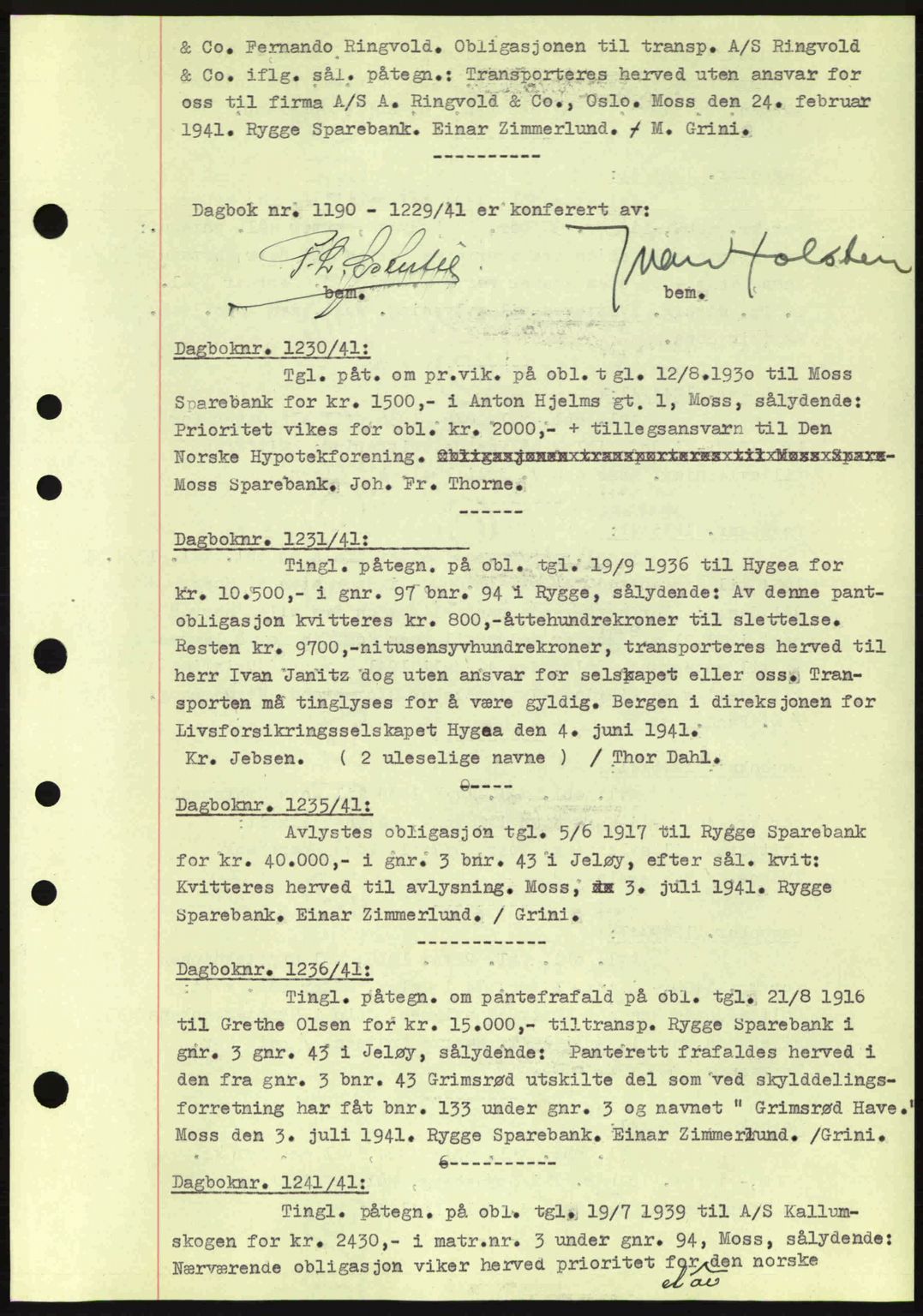 Moss sorenskriveri, SAO/A-10168: Pantebok nr. B10, 1940-1941, Dagboknr: 1230/1941