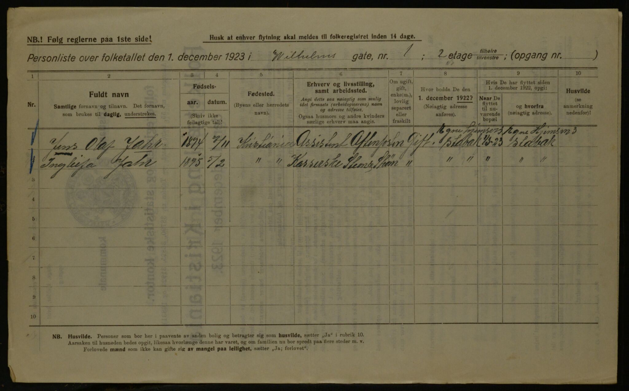 OBA, Kommunal folketelling 1.12.1923 for Kristiania, 1923, s. 141442