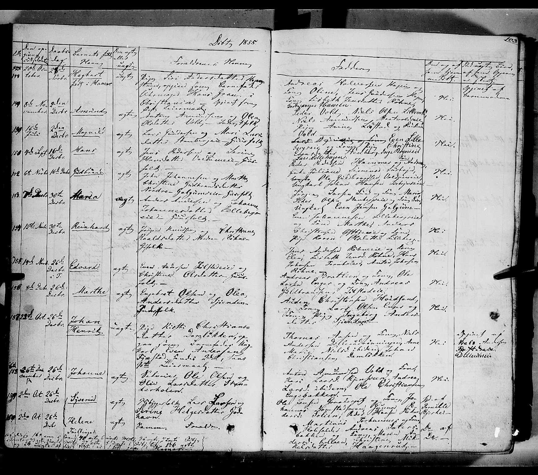 Romedal prestekontor, AV/SAH-PREST-004/K/L0004: Ministerialbok nr. 4, 1847-1861, s. 103