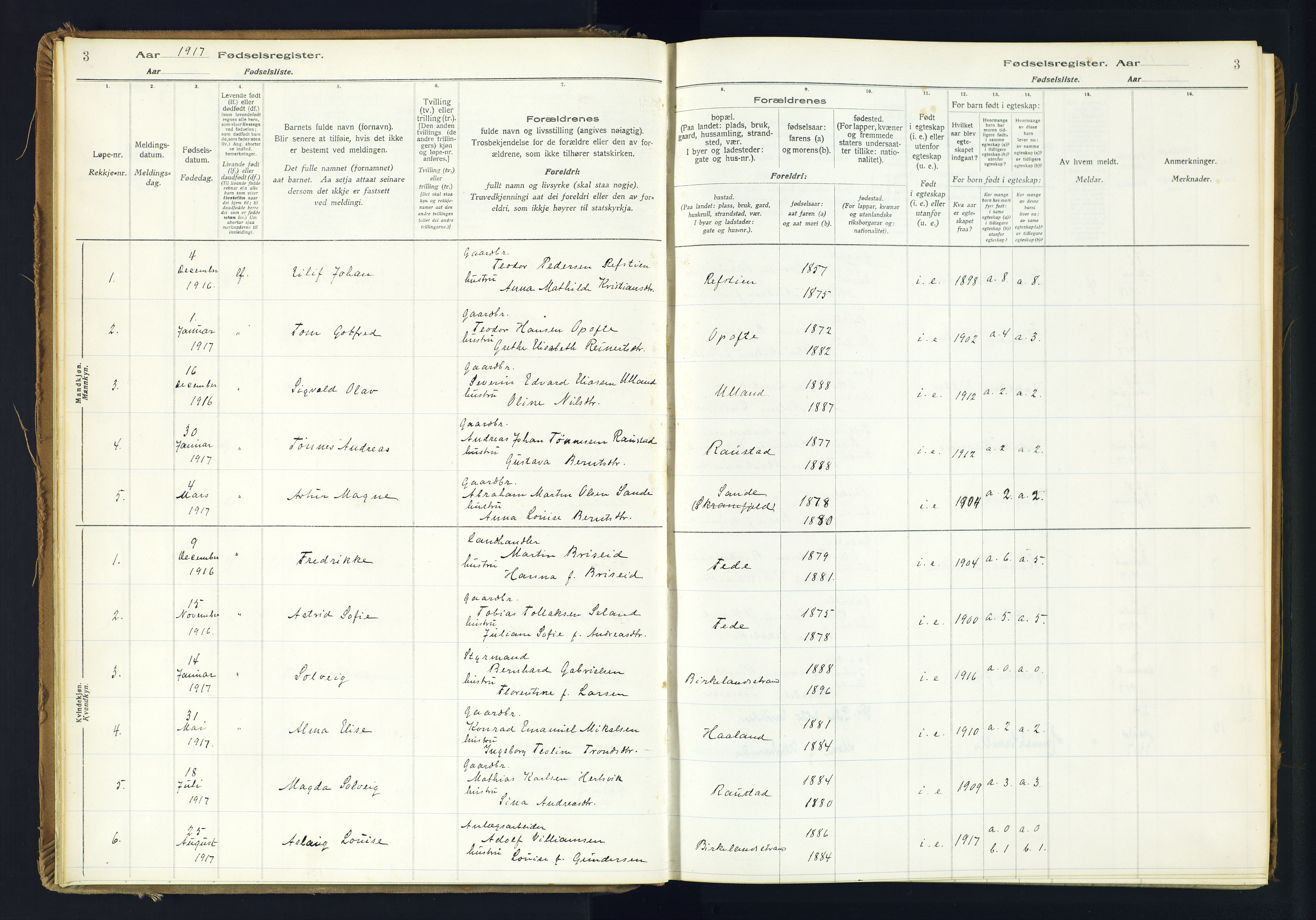 Kvinesdal sokneprestkontor, SAK/1111-0026/J/Ja/L0005: Fødselsregister nr. 5, 1916-1982, s. 3
