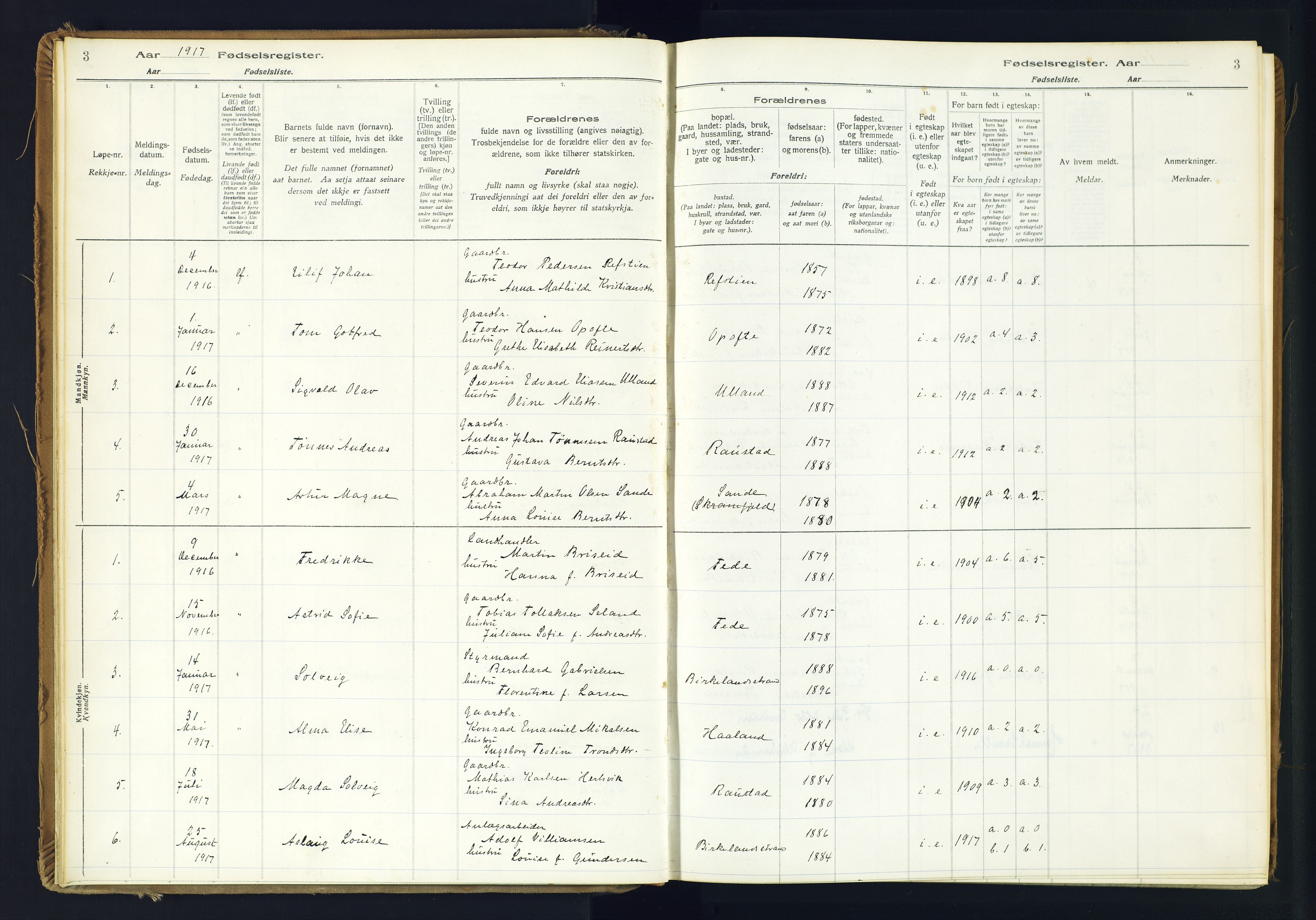 Kvinesdal sokneprestkontor, AV/SAK-1111-0026/J/Ja/L0005: Fødselsregister nr. 5, 1916-1982, s. 3