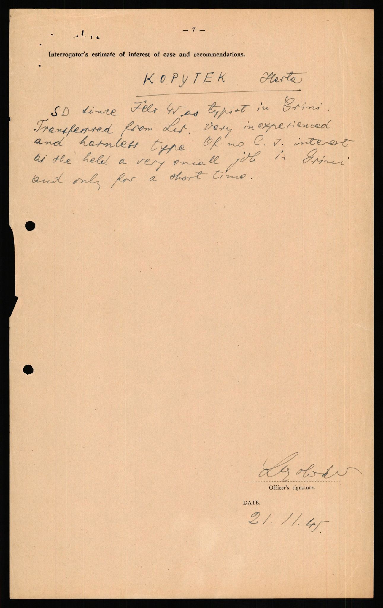 Forsvaret, Forsvarets overkommando II, AV/RA-RAFA-3915/D/Db/L0017: CI Questionaires. Tyske okkupasjonsstyrker i Norge. Tyskere., 1945-1946, s. 504