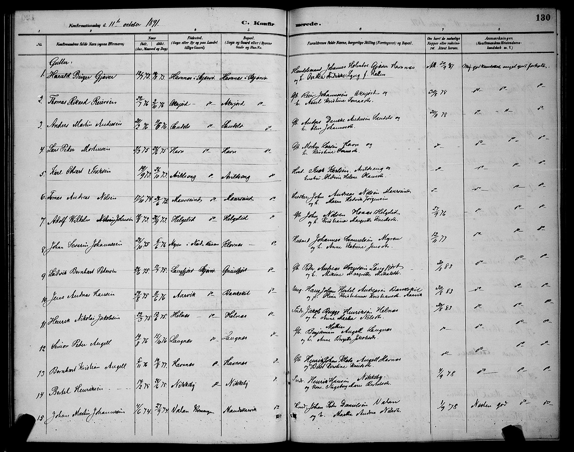 Skjervøy sokneprestkontor, AV/SATØ-S-1300/H/Ha/Hab/L0007klokker: Klokkerbok nr. 7, 1889-1899, s. 130