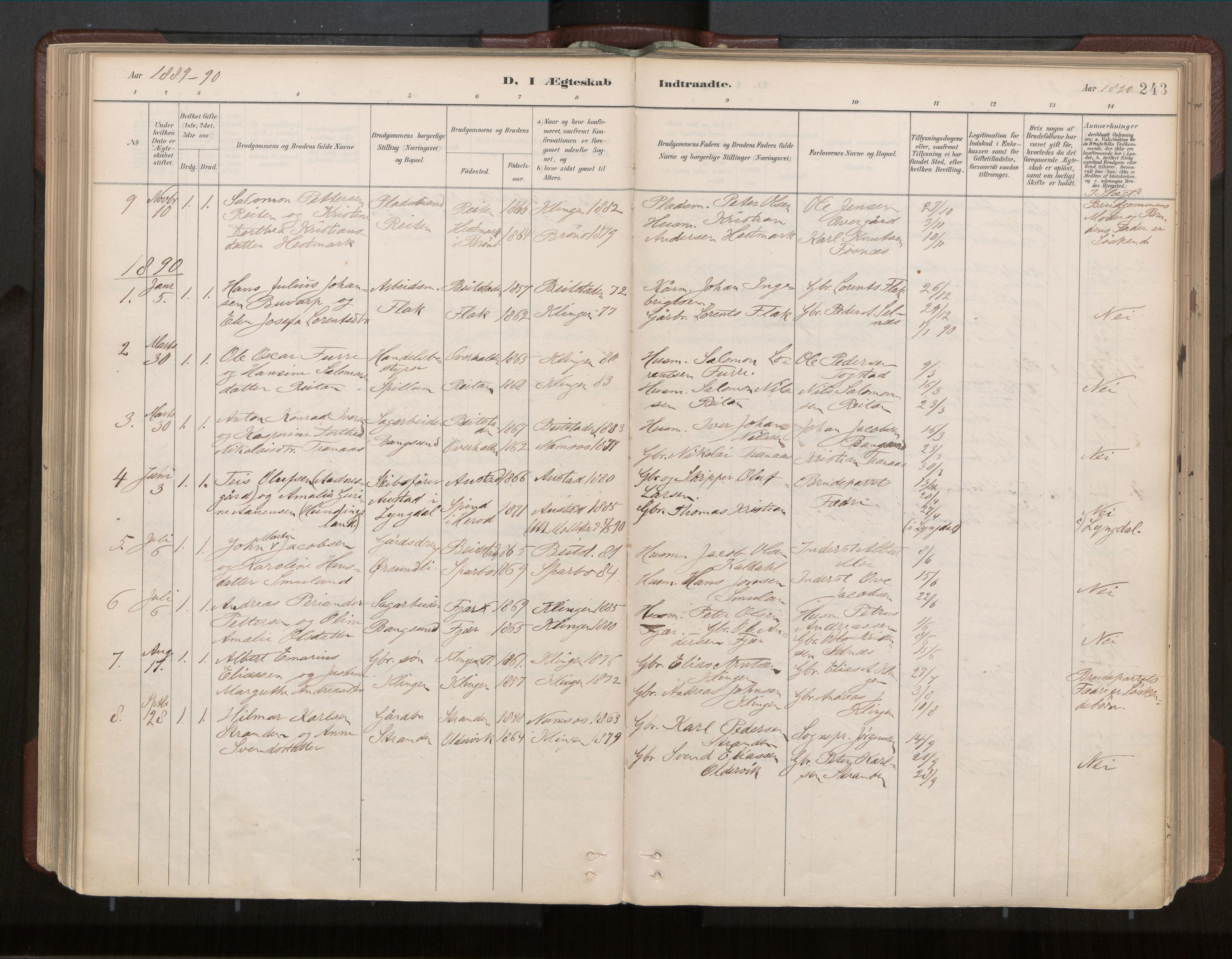 Ministerialprotokoller, klokkerbøker og fødselsregistre - Nord-Trøndelag, AV/SAT-A-1458/770/L0589: Ministerialbok nr. 770A03, 1887-1929, s. 243