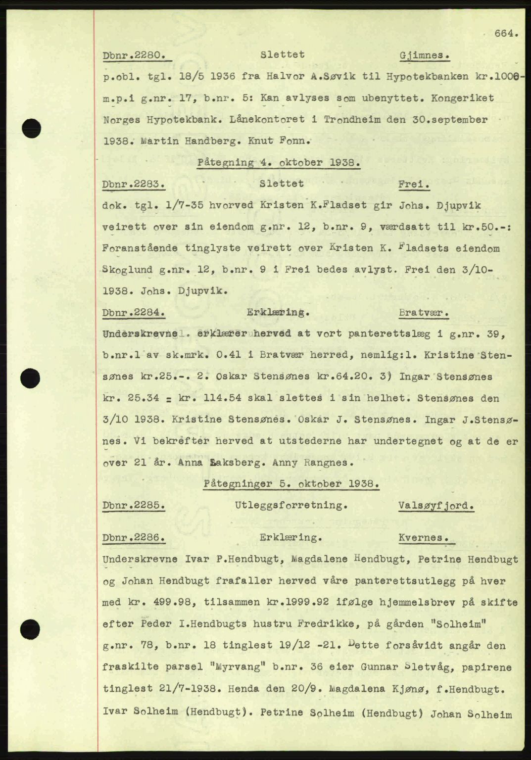 Nordmøre sorenskriveri, SAT/A-4132/1/2/2Ca: Pantebok nr. C80, 1936-1939, Dagboknr: 2280/1938