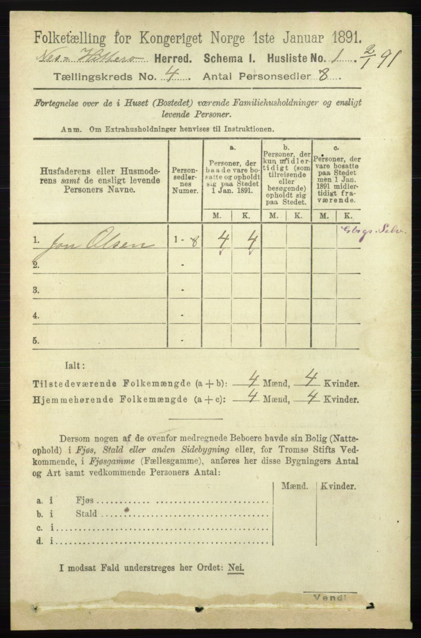 RA, Folketelling 1891 for 1043 Hidra og Nes herred, 1891, s. 1370