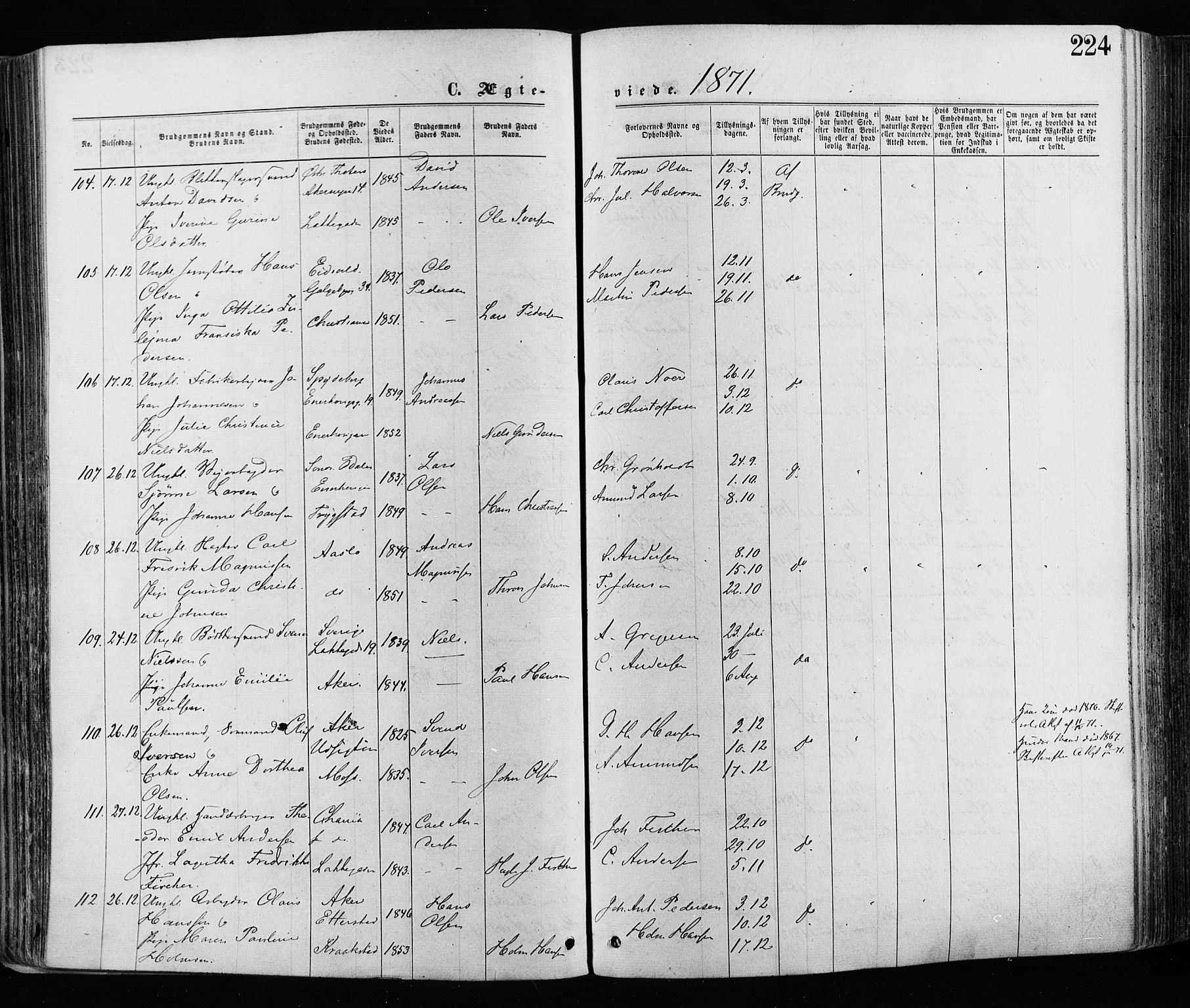 Grønland prestekontor Kirkebøker, AV/SAO-A-10848/F/Fa/L0005: Ministerialbok nr. 5, 1869-1880, s. 224