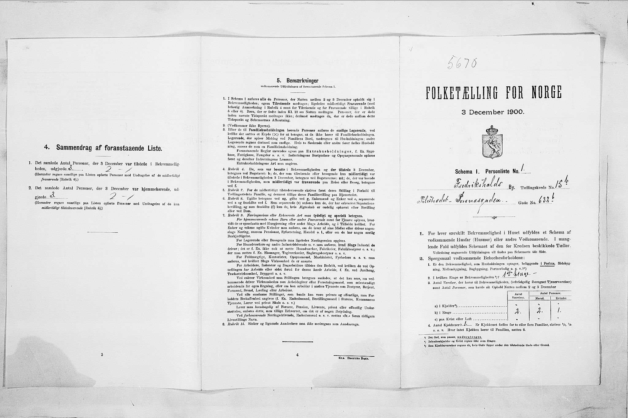 SAO, Folketelling 1900 for 0101 Fredrikshald kjøpstad, 1900