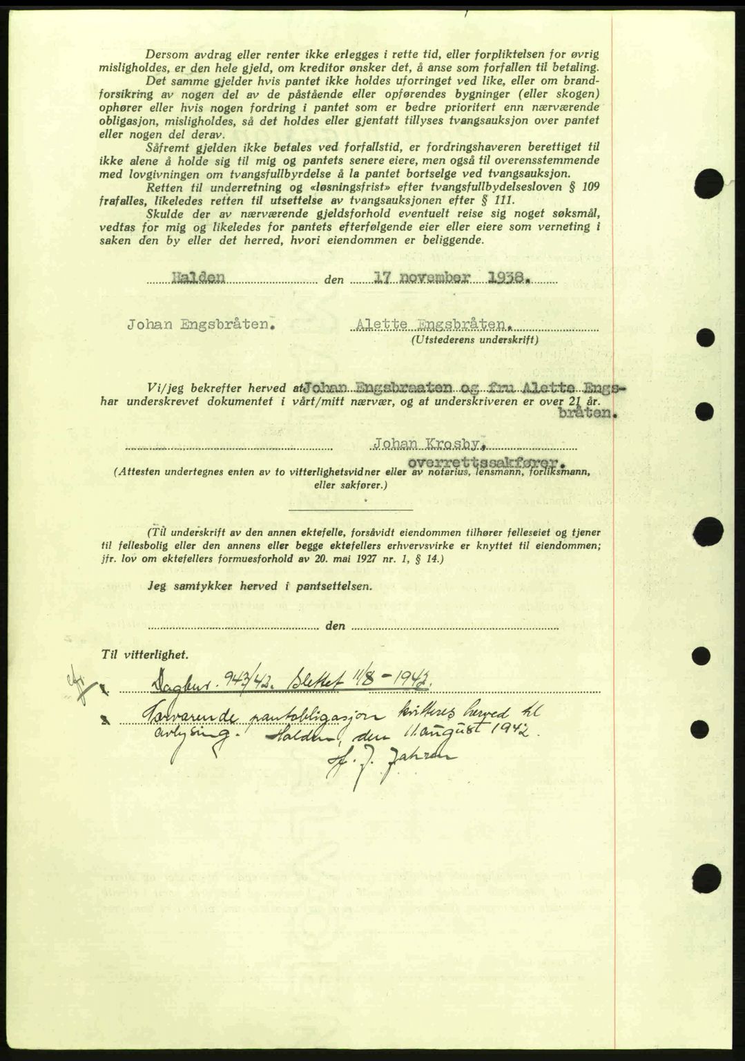 Idd og Marker sorenskriveri, AV/SAO-A-10283/G/Gb/Gbc/L0001: Pantebok nr. B1-3, 1936-1939, Dagboknr: 1458/1938