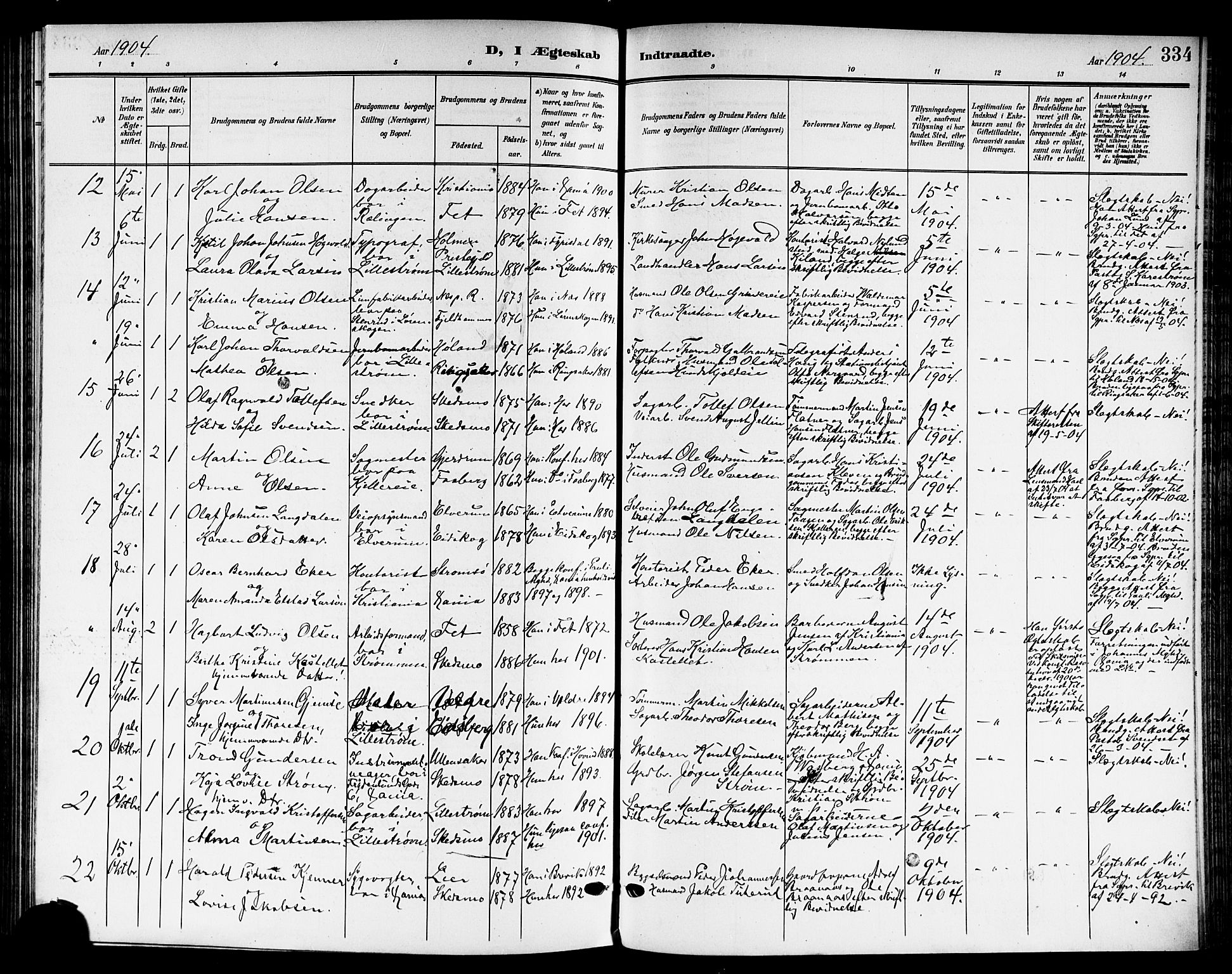 Skedsmo prestekontor Kirkebøker, AV/SAO-A-10033a/G/Ga/L0005b: Klokkerbok nr. I 5B, 1902-1911, s. 334