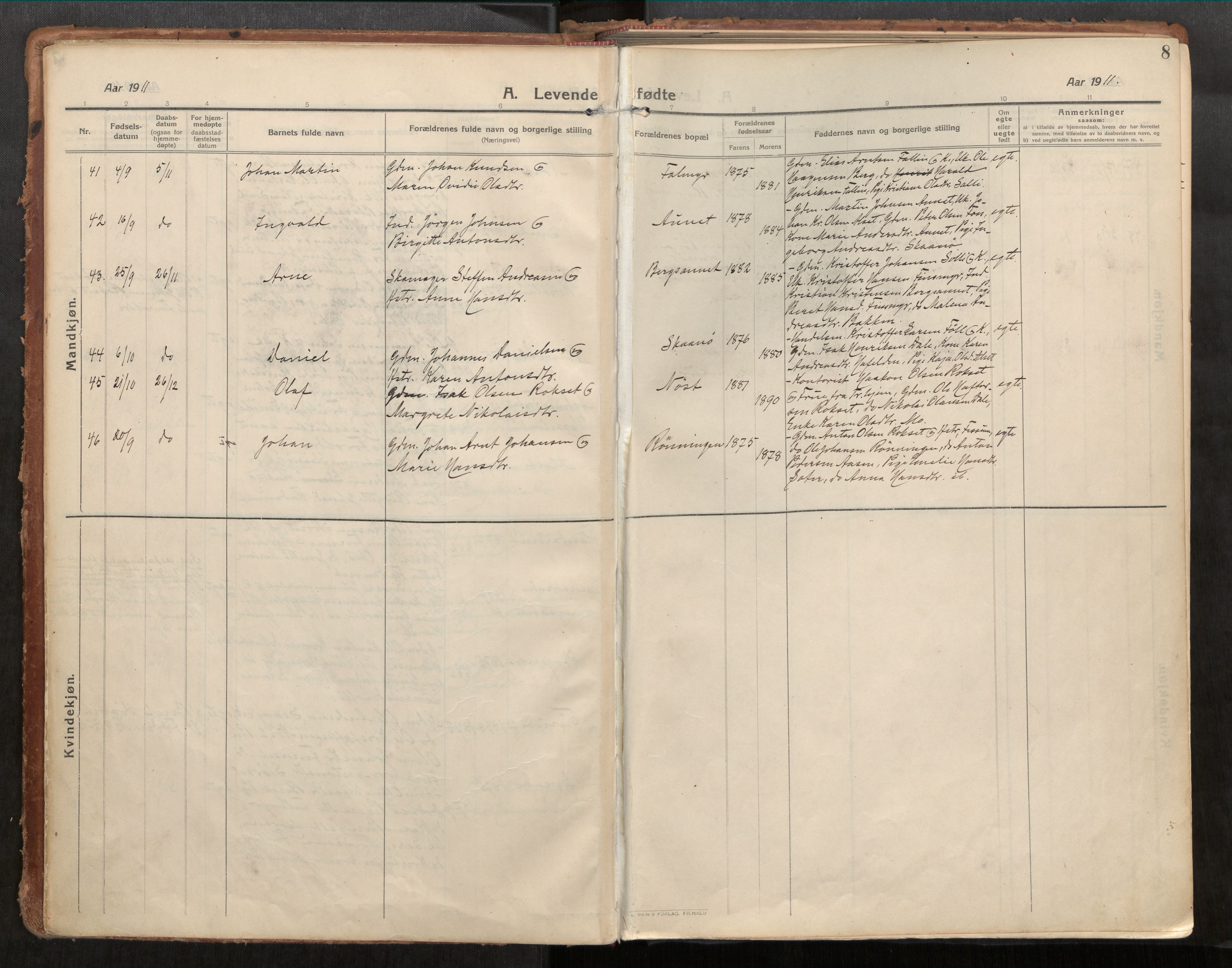 Stadsbygd sokneprestkontor, AV/SAT-A-1117/1/I/I1/I1a/L0001: Ministerialbok nr. 1, 1911-1929, s. 8