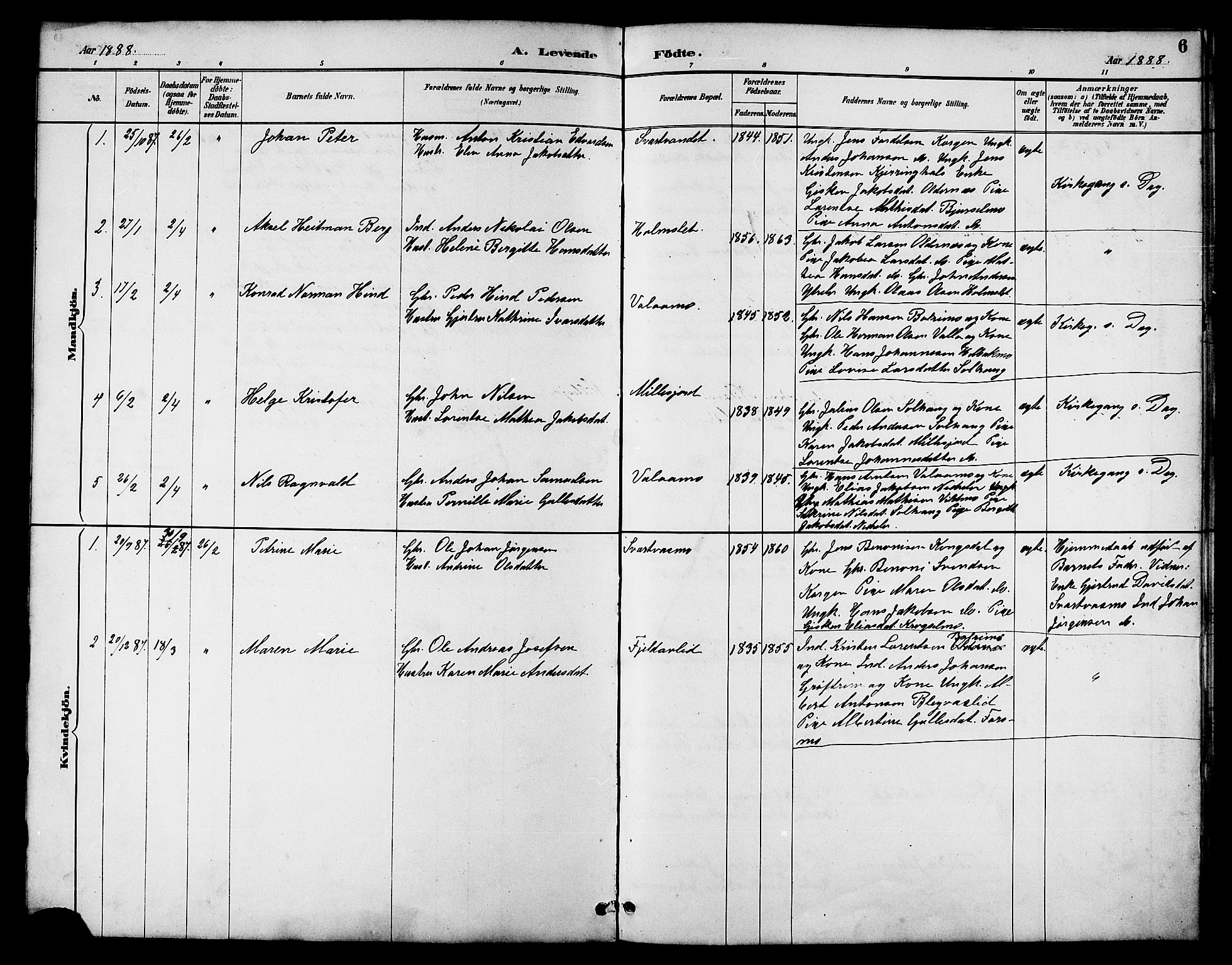 Ministerialprotokoller, klokkerbøker og fødselsregistre - Nordland, AV/SAT-A-1459/826/L0383: Klokkerbok nr. 826C03, 1887-1896, s. 6