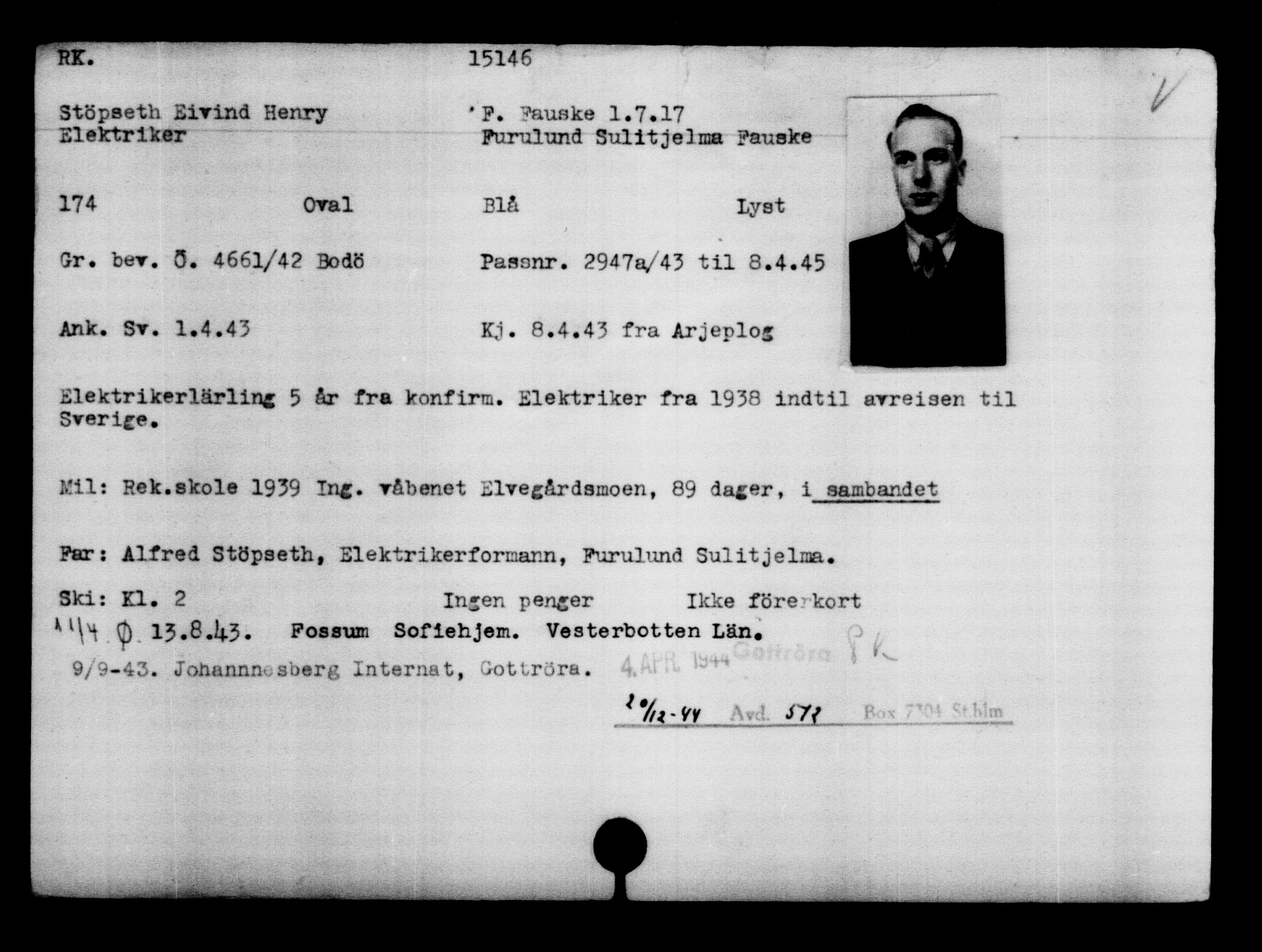 Den Kgl. Norske Legasjons Flyktningskontor, AV/RA-S-6753/V/Va/L0007: Kjesäterkartoteket.  Flyktningenr. 12700-15723, 1940-1945, s. 2811