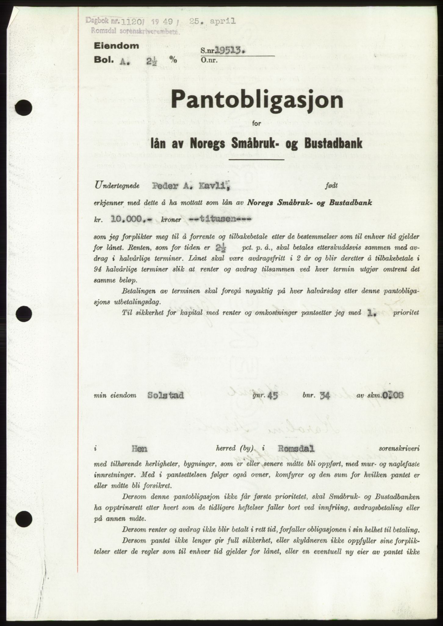 Romsdal sorenskriveri, SAT/A-4149/1/2/2C: Pantebok nr. B4, 1948-1949, Dagboknr: 1120/1949