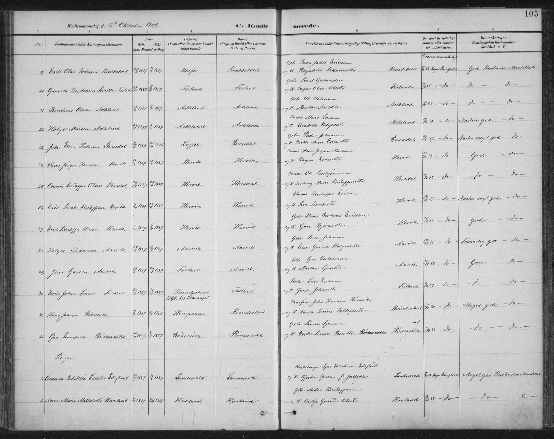 Tysvær sokneprestkontor, SAST/A -101864/H/Ha/Haa/L0008: Ministerialbok nr. A 8, 1897-1918, s. 105