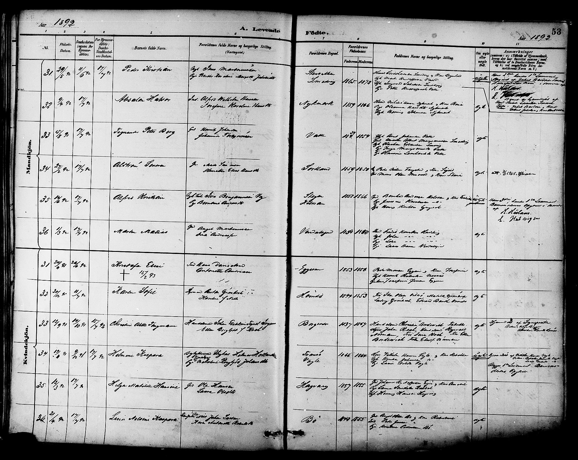 Ministerialprotokoller, klokkerbøker og fødselsregistre - Nordland, AV/SAT-A-1459/880/L1133: Ministerialbok nr. 880A07, 1888-1898, s. 53