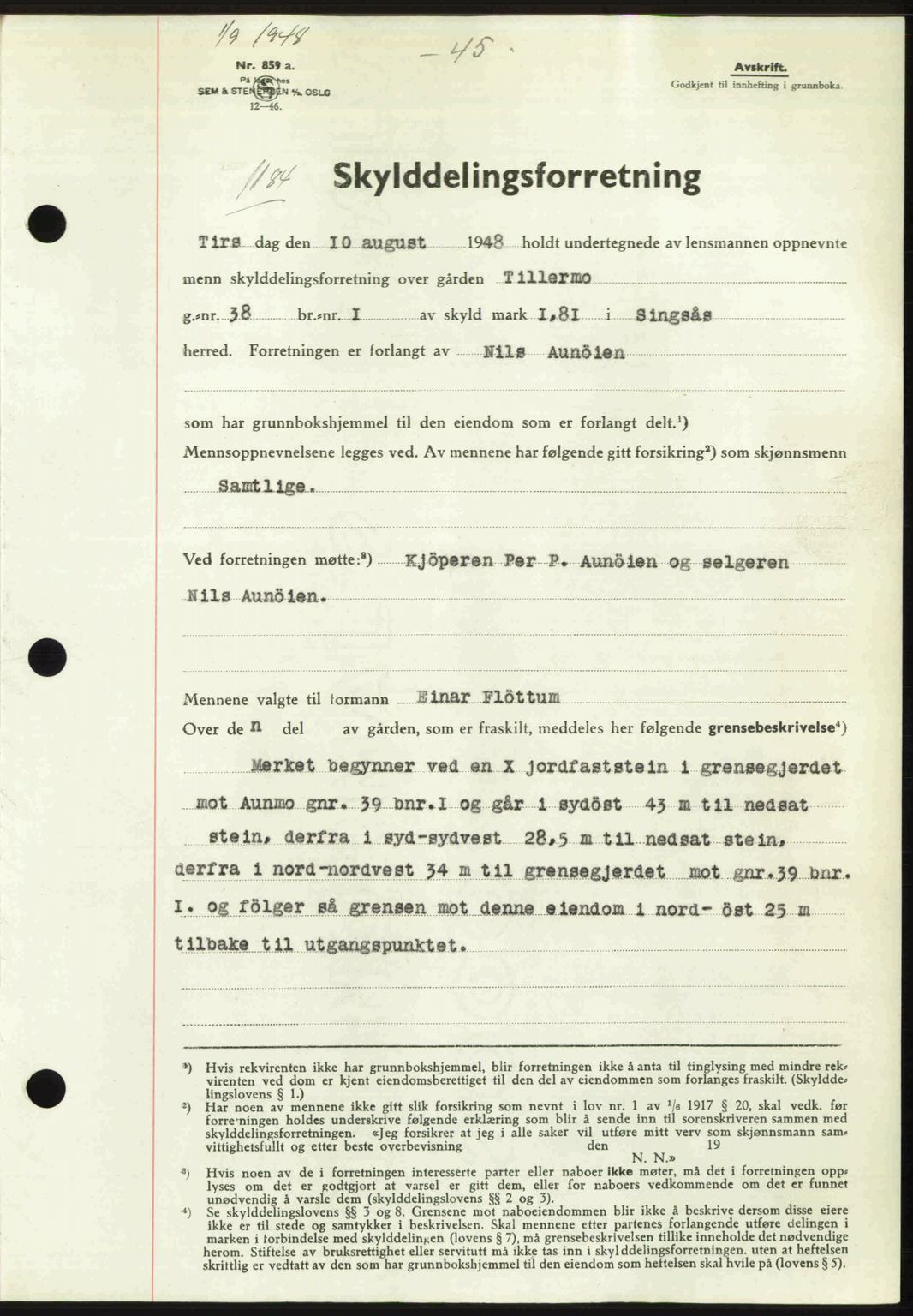 Gauldal sorenskriveri, SAT/A-0014/1/2/2C: Pantebok nr. A6, 1948-1948, Dagboknr: 1184/1948