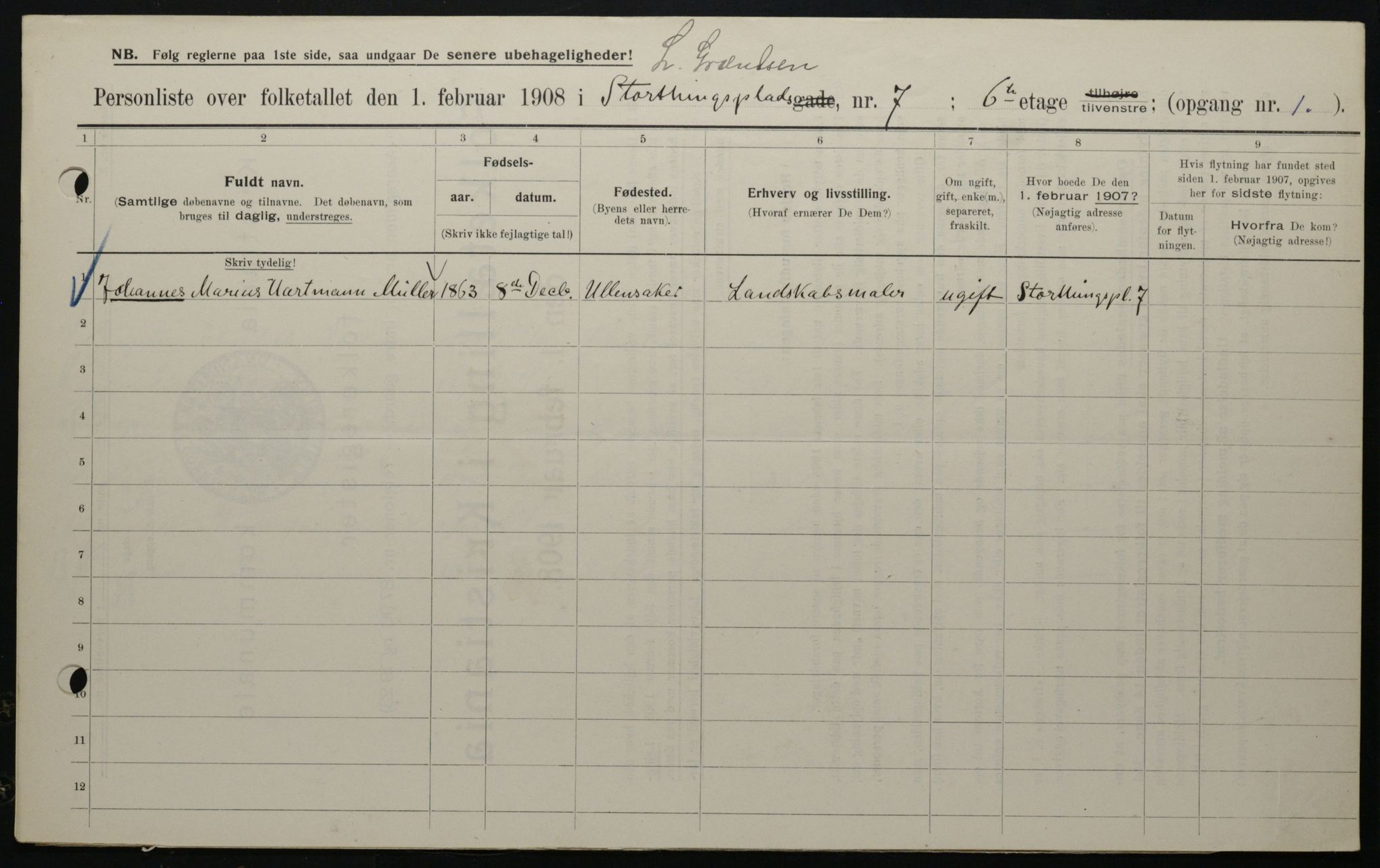 OBA, Kommunal folketelling 1.2.1908 for Kristiania kjøpstad, 1908, s. 51653