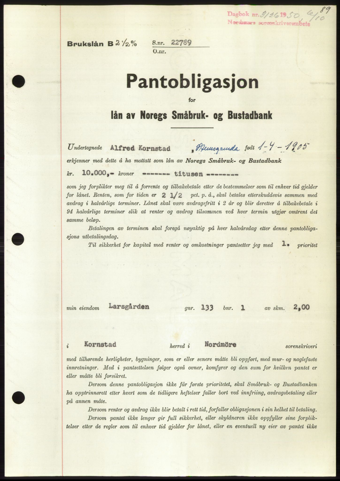 Nordmøre sorenskriveri, SAT/A-4132/1/2/2Ca: Pantebok nr. B106, 1950-1950, Dagboknr: 3126/1950