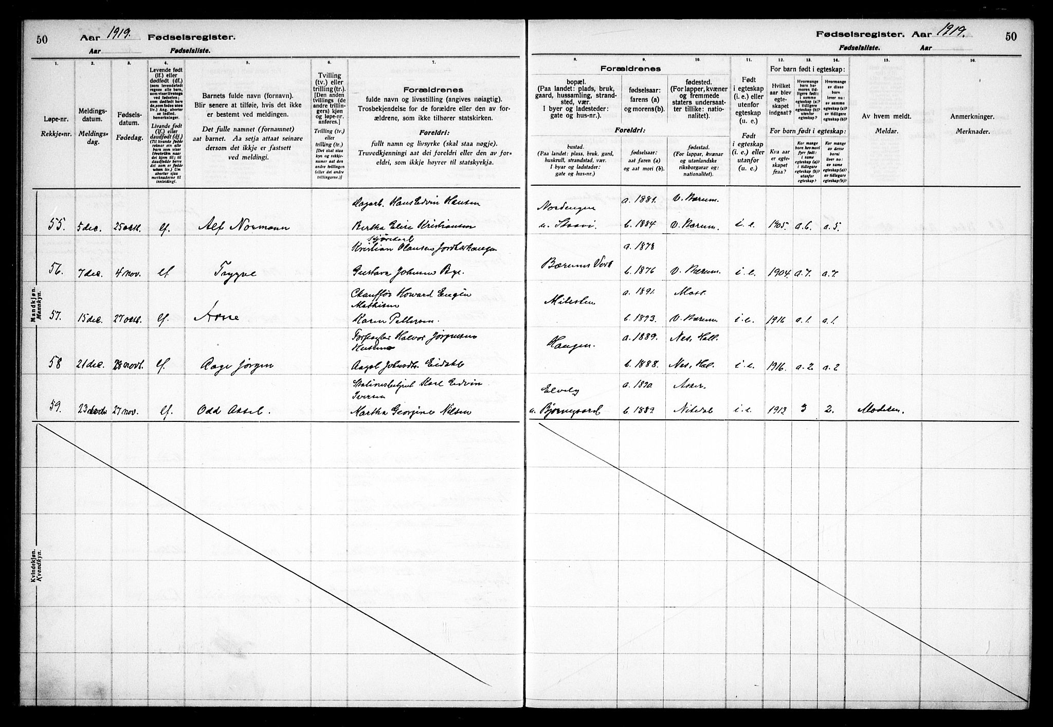 Vestre Bærum prestekontor Kirkebøker, AV/SAO-A-10209a/J/L0001: Fødselsregister nr. 1, 1916-1926, s. 50