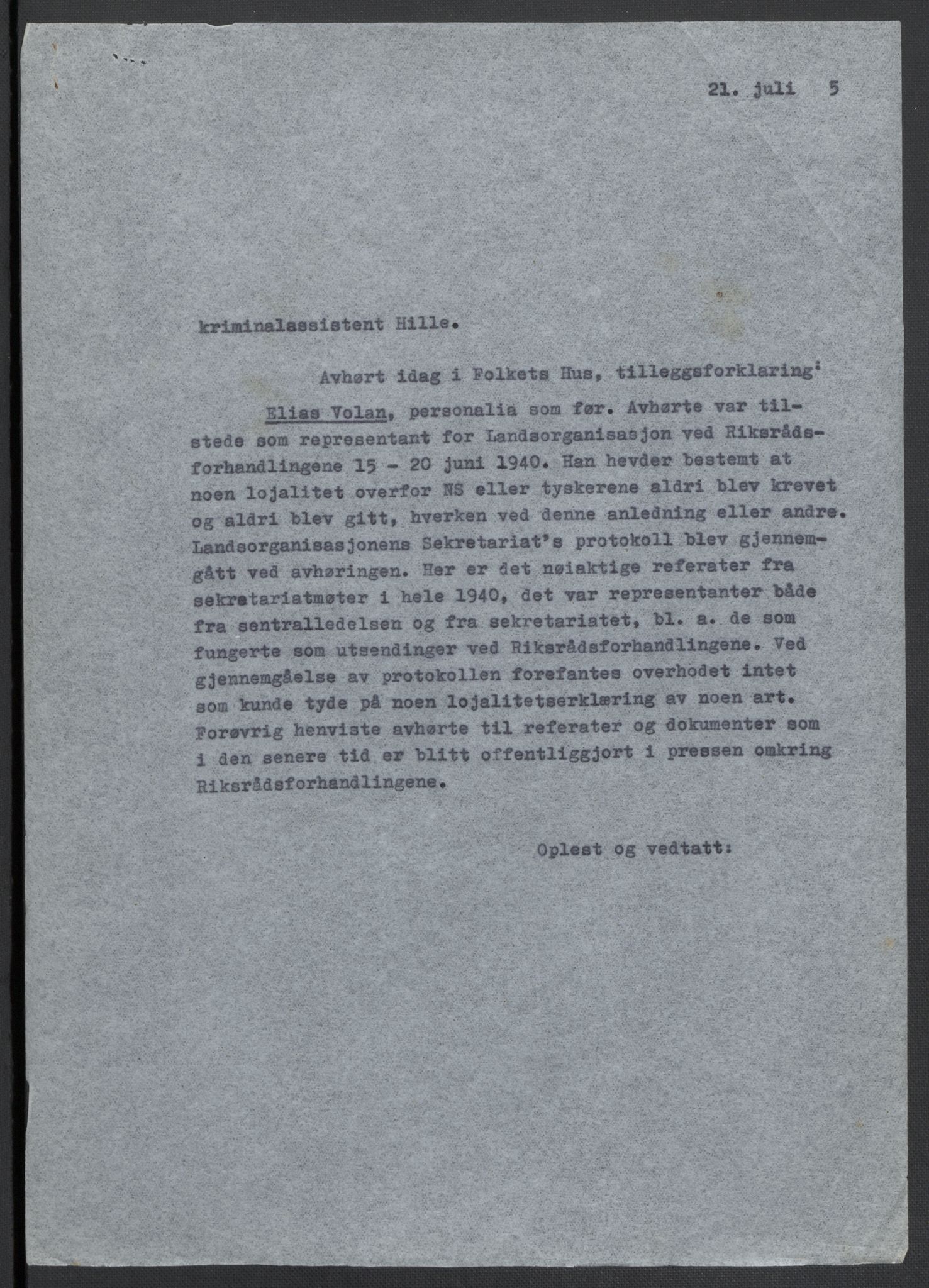 Landssvikarkivet, Oslo politikammer, AV/RA-S-3138-01/D/Da/L0003: Dnr. 29, 1945, s. 3580