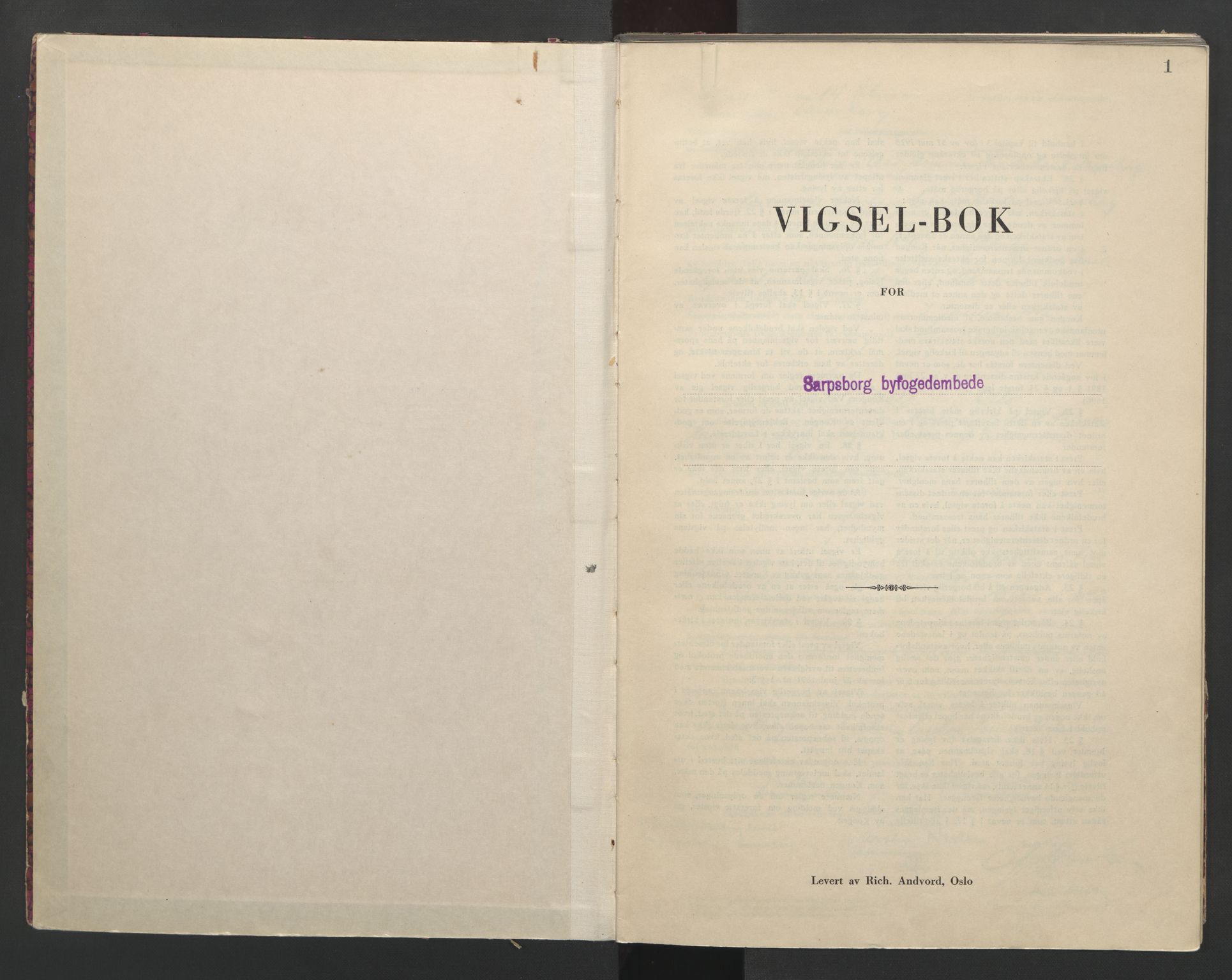 Sarpsborg byfogd, AV/SAO-A-10864/L/Lb/Lba/L0002: Vigselbok, 1942-1943, s. 1