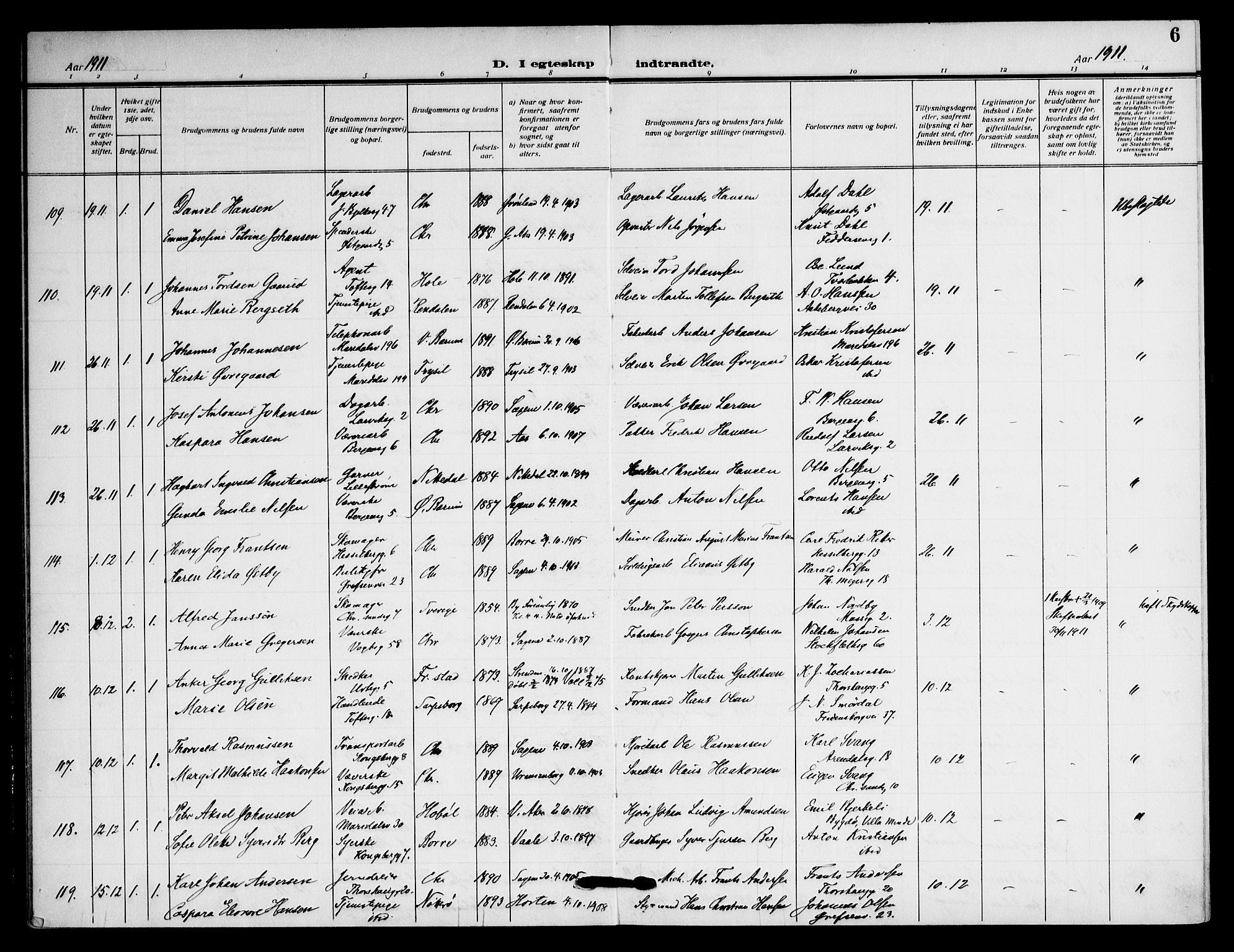 Sagene prestekontor Kirkebøker, AV/SAO-A-10796/F/L0009: Ministerialbok nr. 9, 1911-1920, s. 6