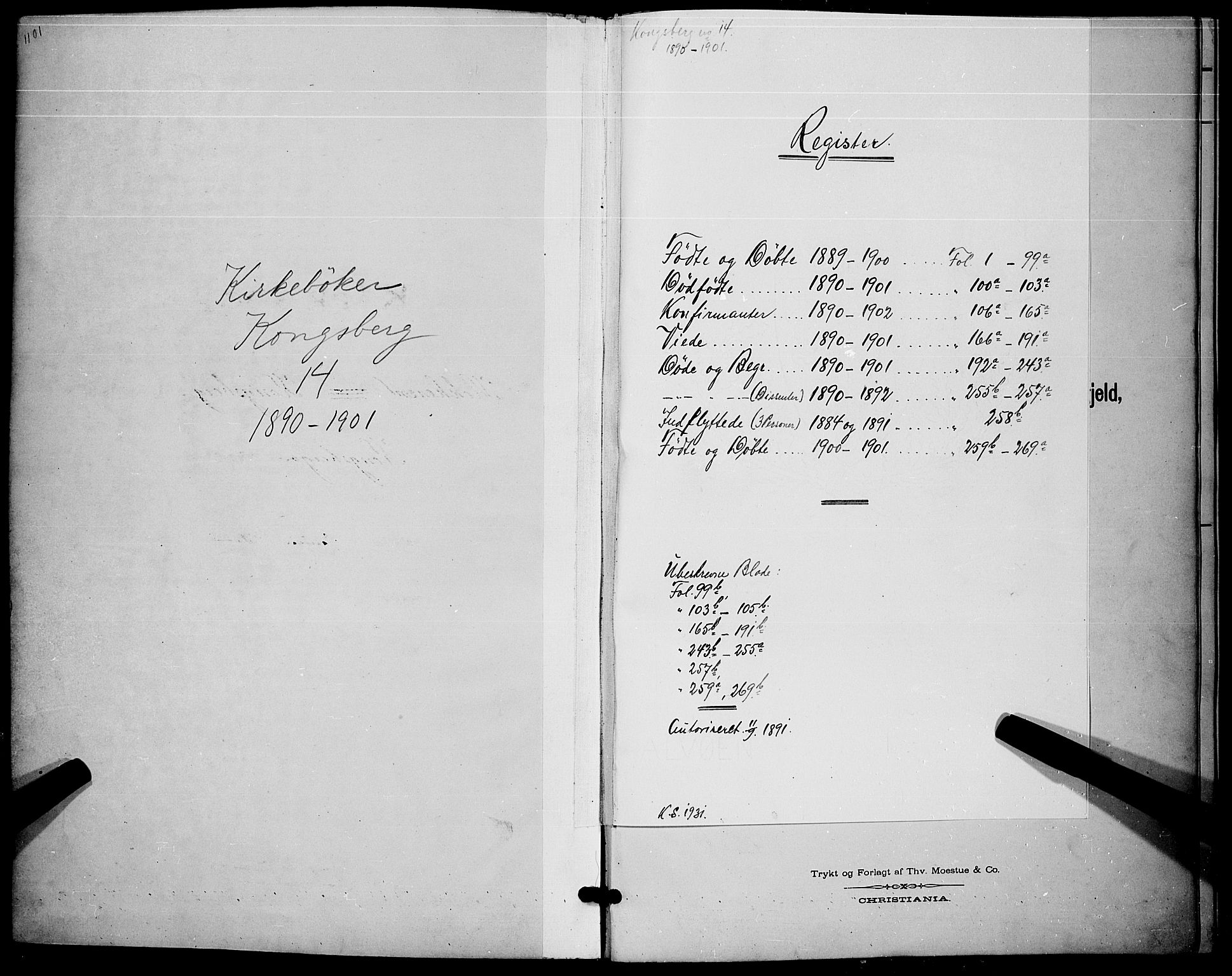 Kongsberg kirkebøker, SAKO/A-22/G/Ga/L0006: Klokkerbok nr. 6, 1890-1901