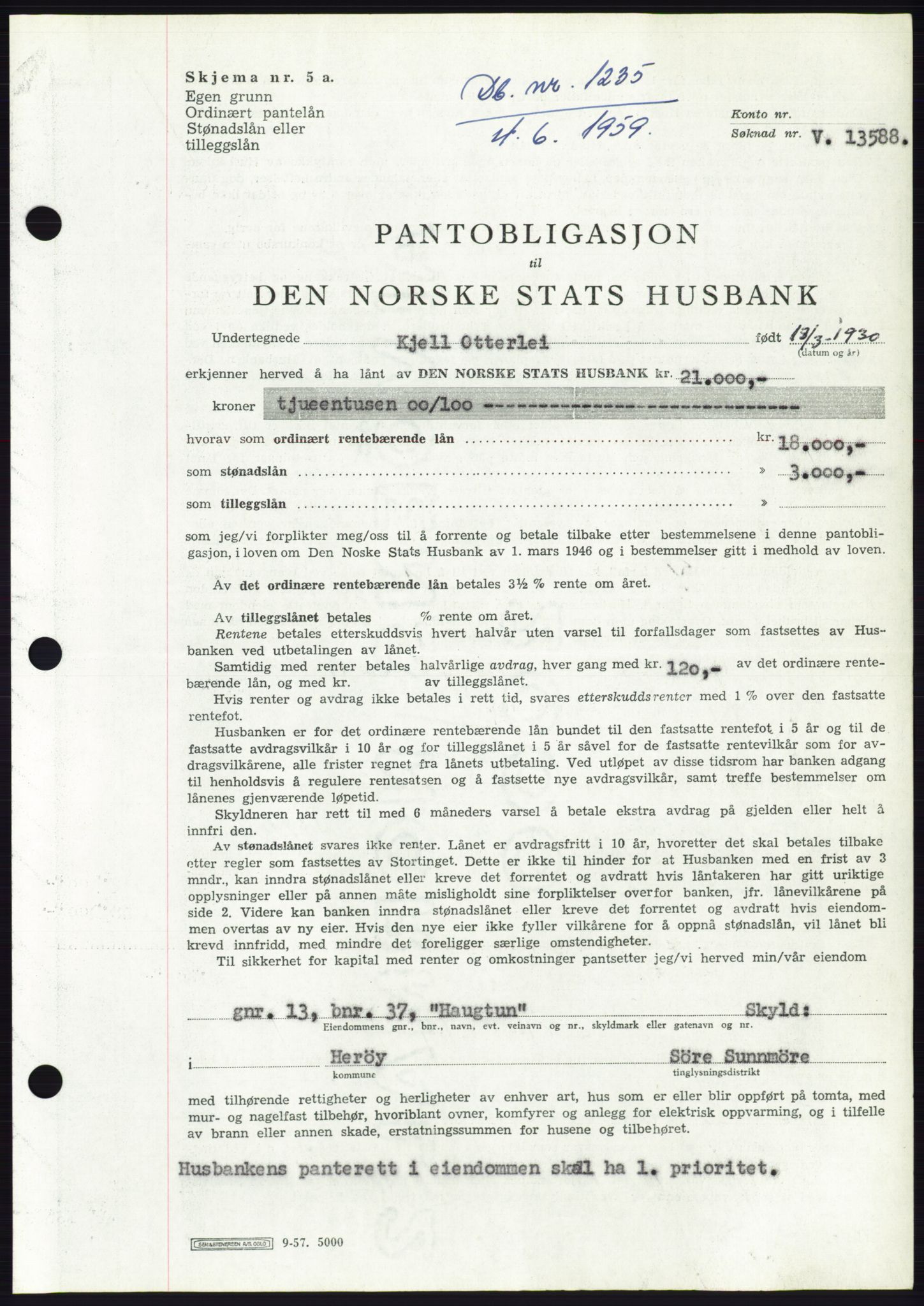 Søre Sunnmøre sorenskriveri, SAT/A-4122/1/2/2C/L0133: Pantebok nr. 21B, 1959-1959, Dagboknr: 1235/1959