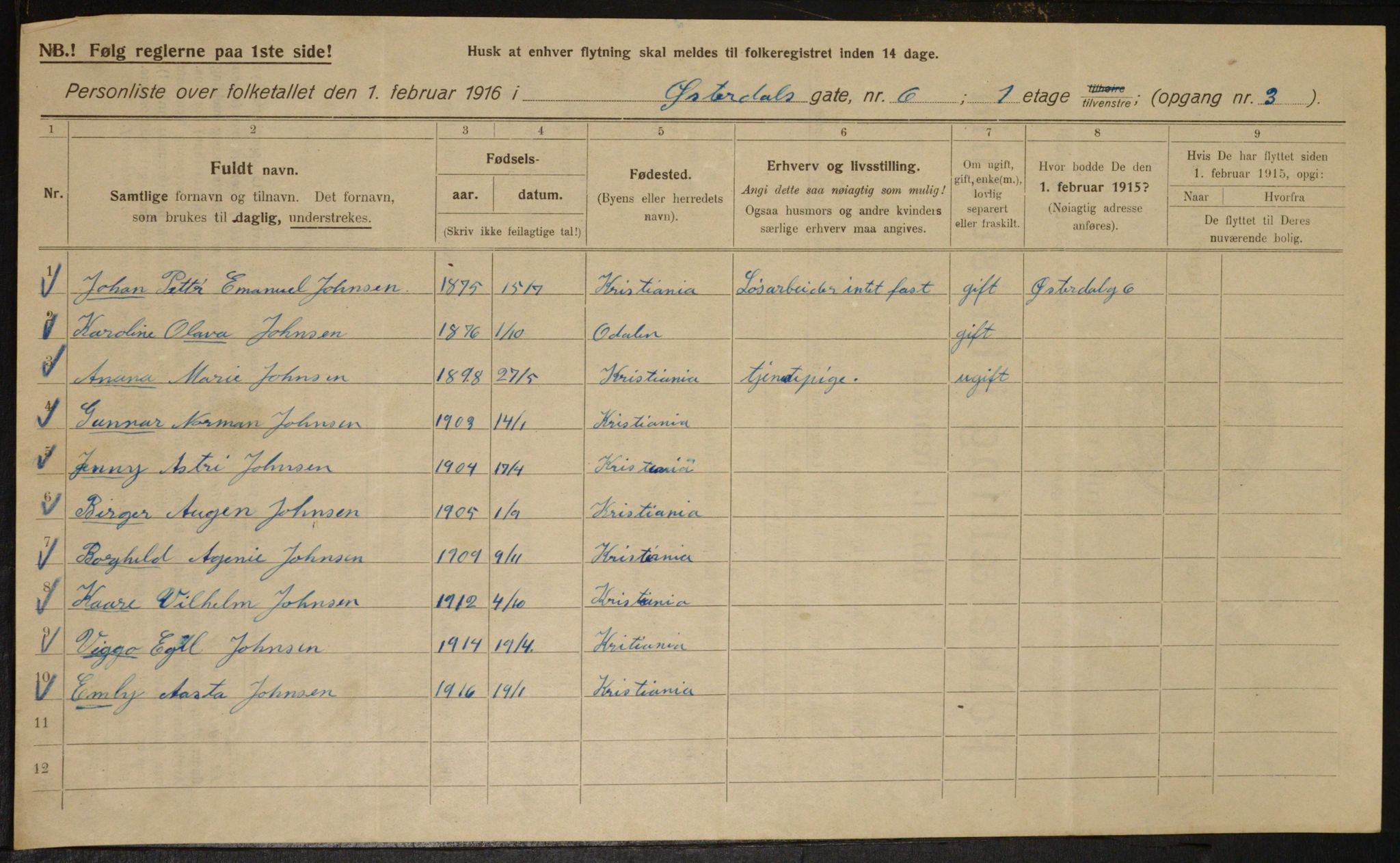 OBA, Kommunal folketelling 1.2.1916 for Kristiania, 1916, s. 132767