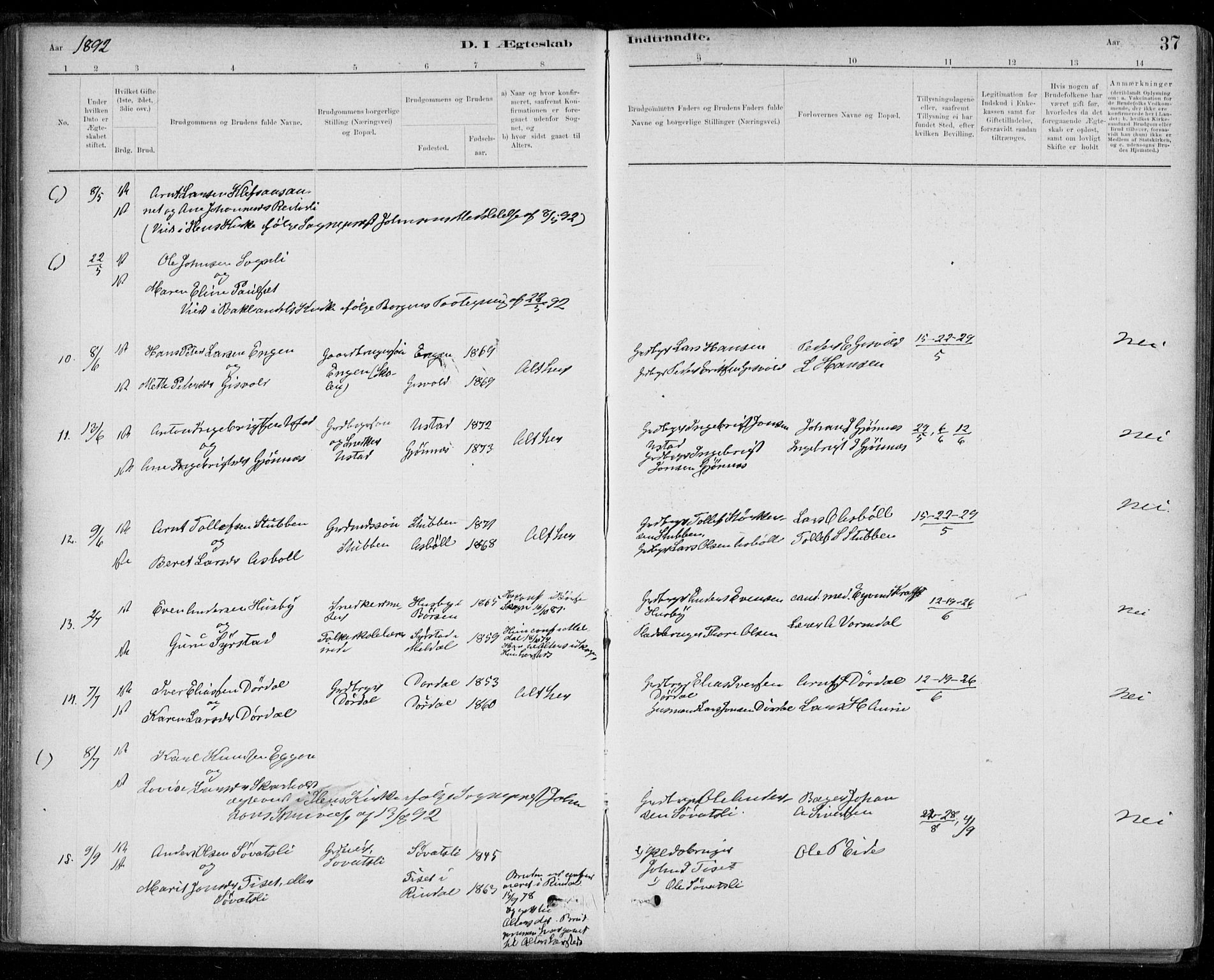 Ministerialprotokoller, klokkerbøker og fødselsregistre - Sør-Trøndelag, SAT/A-1456/668/L0810: Ministerialbok nr. 668A10, 1881-1894, s. 37