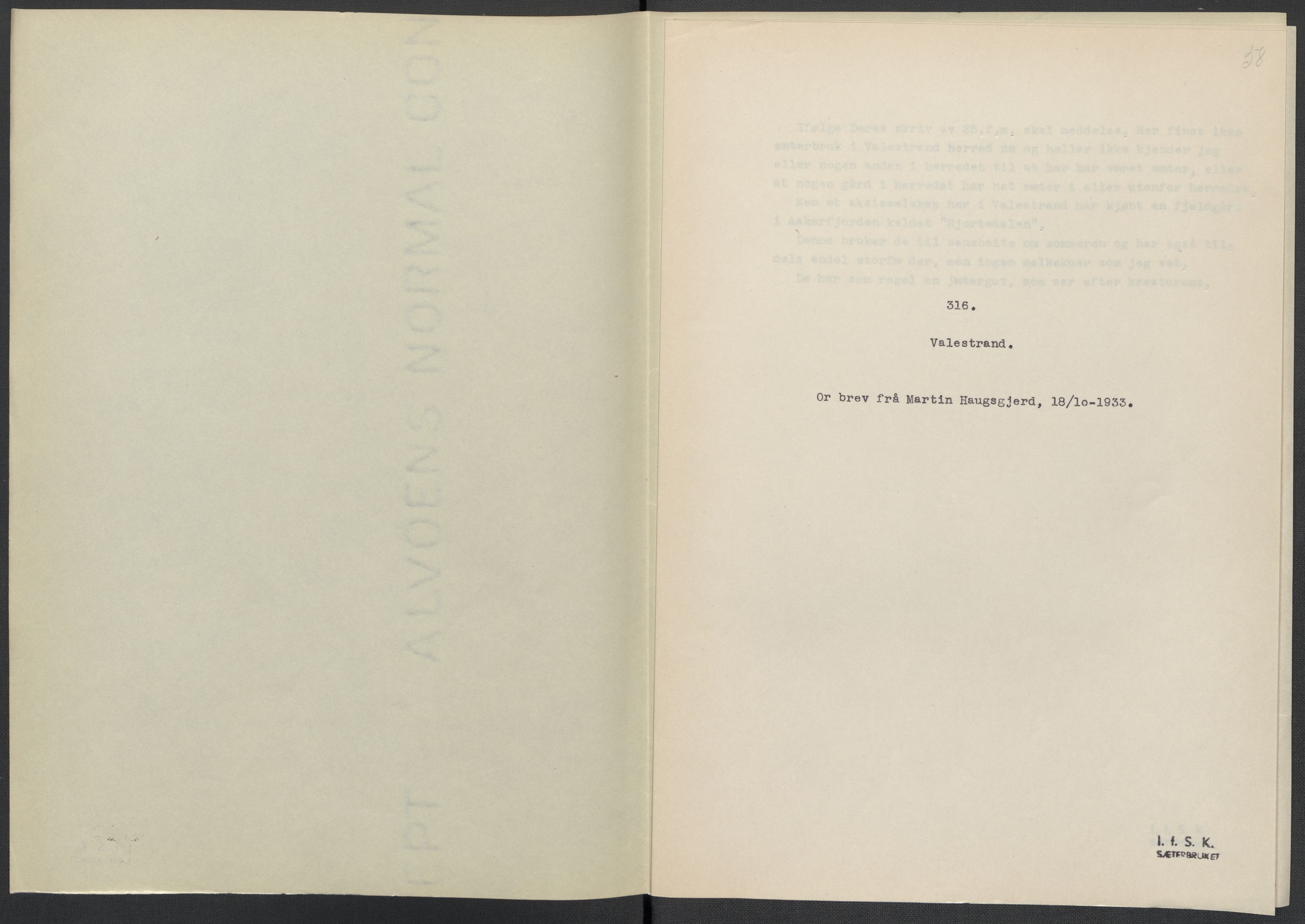 Instituttet for sammenlignende kulturforskning, AV/RA-PA-0424/F/Fc/L0009/0003: Eske B9: / Hordaland (perm XXIV), 1933-1938, s. 58