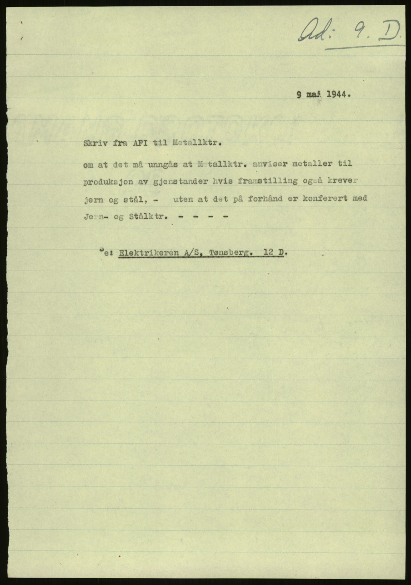 Direktoratet for industriforsyning, Sekretariatet, AV/RA-S-4153/D/Df/L0054: 9. Metallkontoret, 1940-1945, s. 431