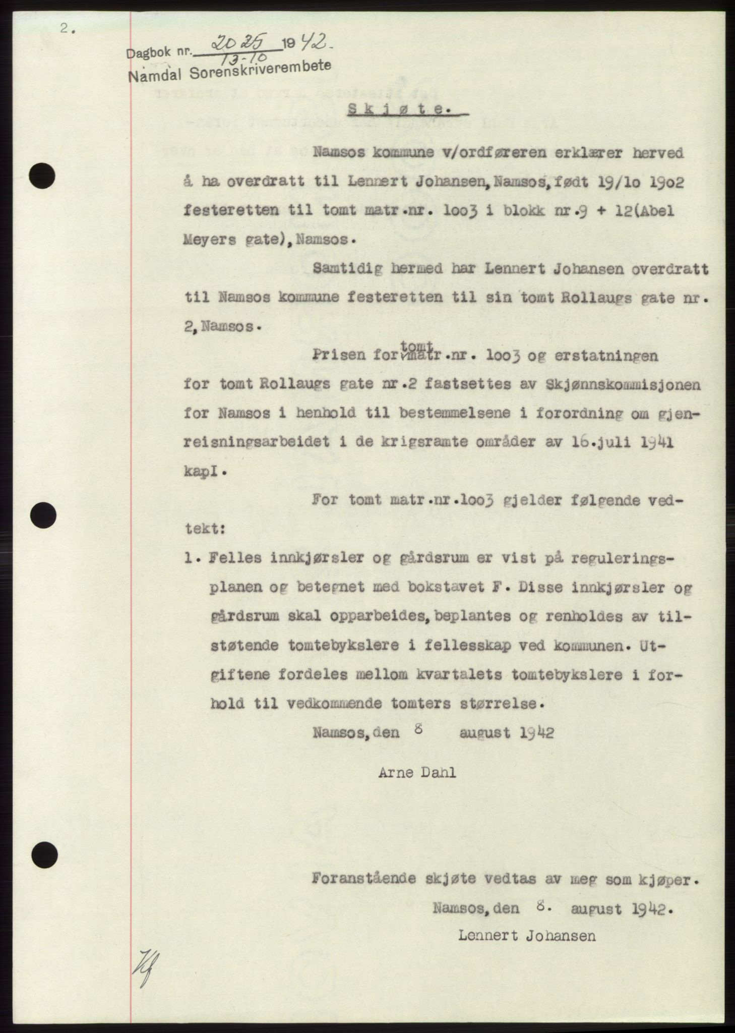 Namdal sorenskriveri, SAT/A-4133/1/2/2C: Pantebok nr. -, 1942-1943, Dagboknr: 2025/1942