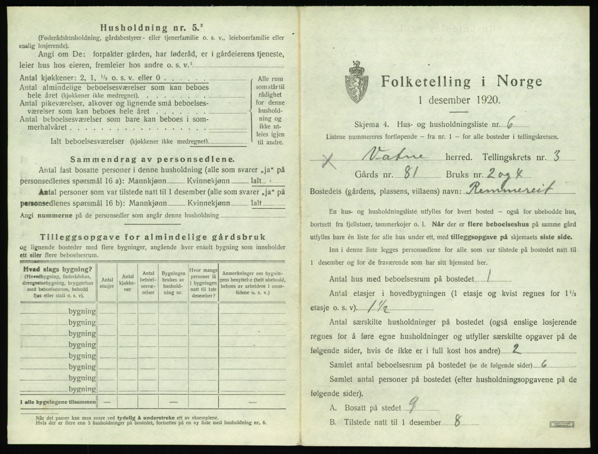 SAT, Folketelling 1920 for 1530 Vatne herred, 1920, s. 184