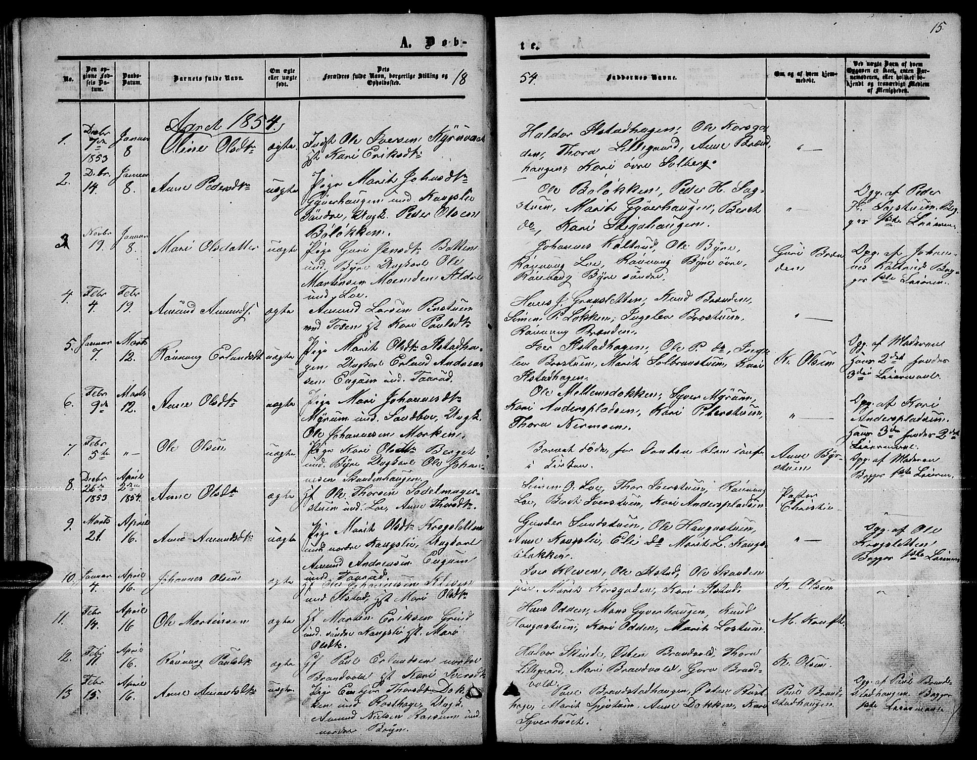 Nord-Fron prestekontor, AV/SAH-PREST-080/H/Ha/Hab/L0001: Klokkerbok nr. 1, 1851-1883, s. 15