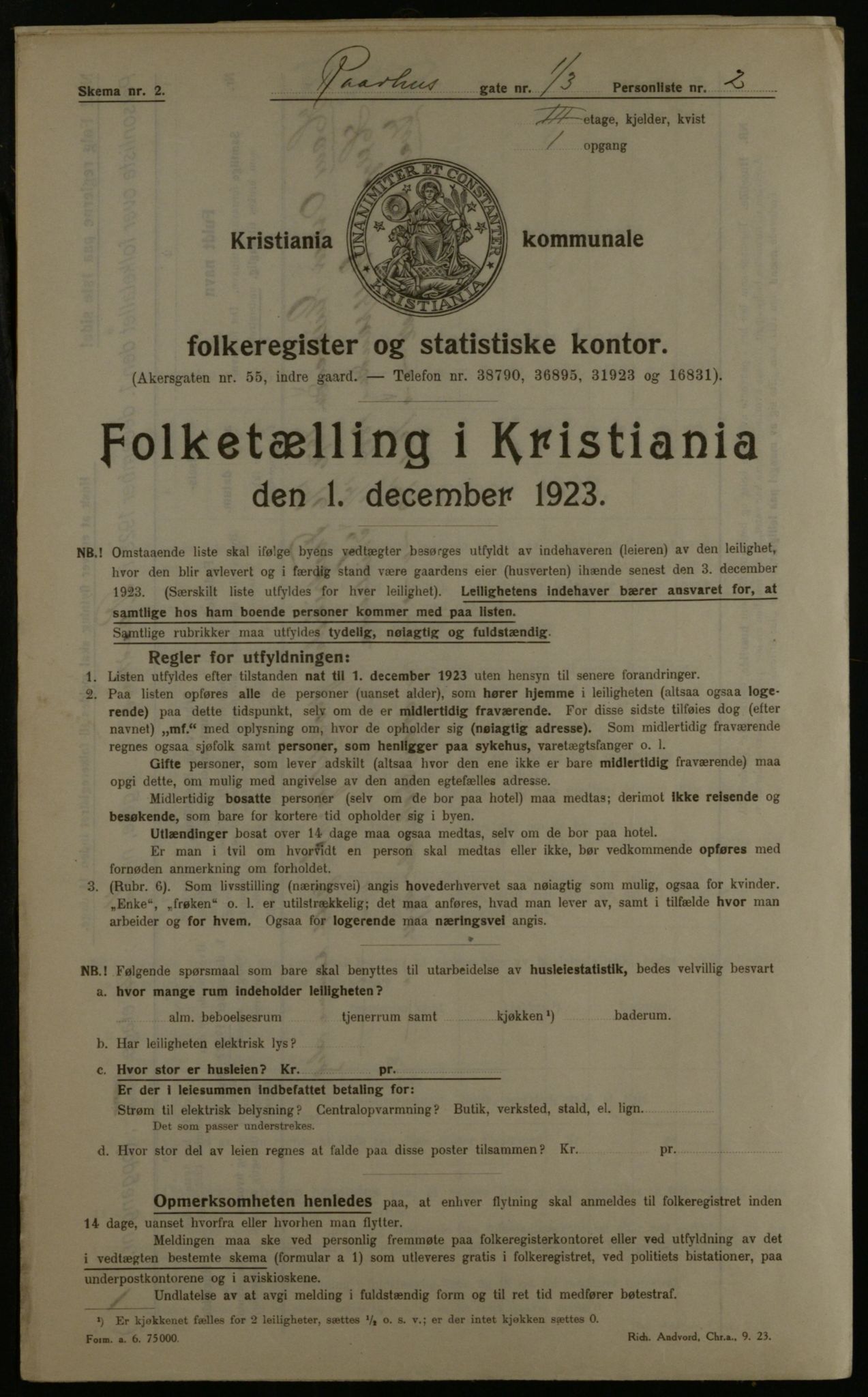 OBA, Kommunal folketelling 1.12.1923 for Kristiania, 1923, s. 95304