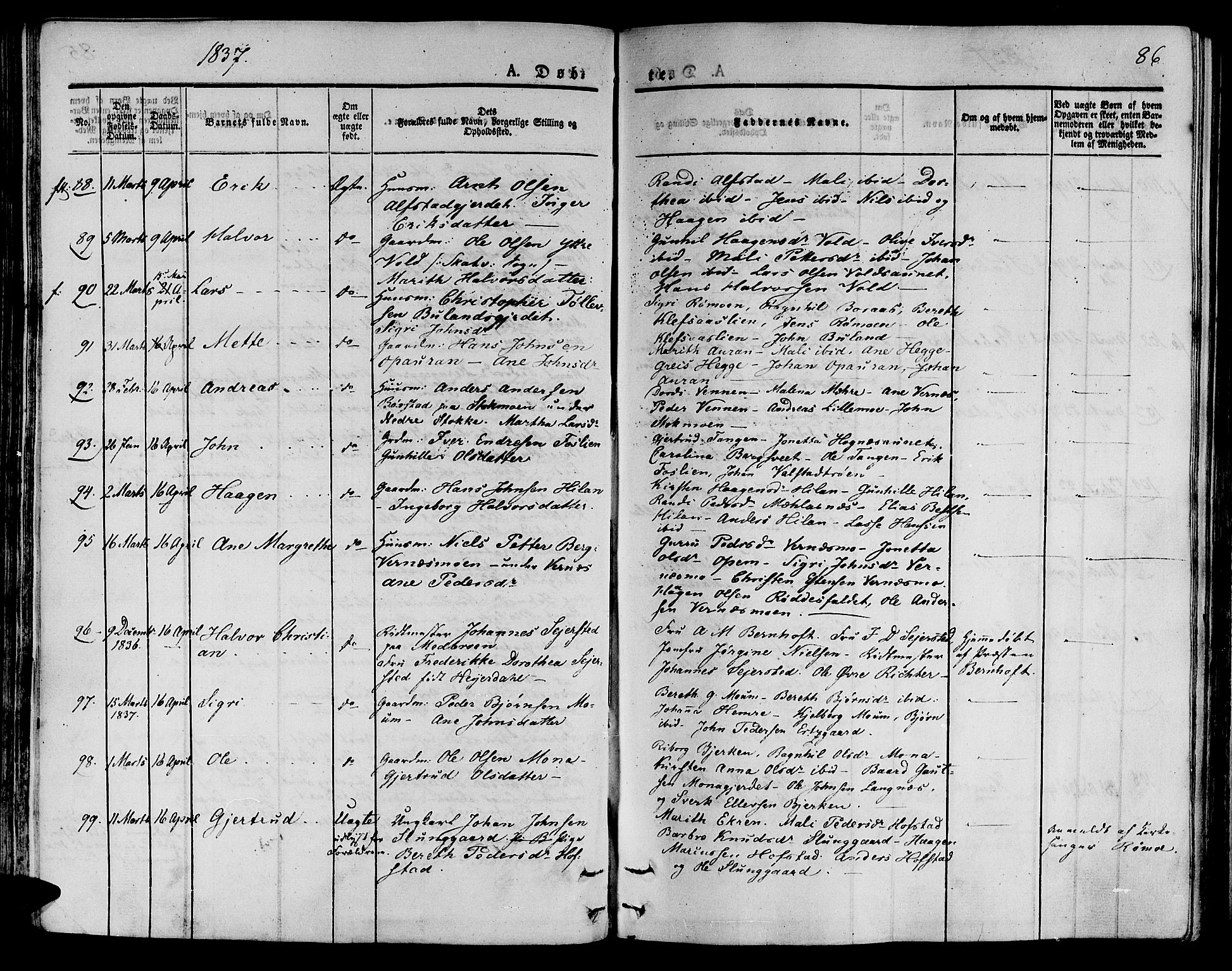 Ministerialprotokoller, klokkerbøker og fødselsregistre - Nord-Trøndelag, AV/SAT-A-1458/709/L0071: Ministerialbok nr. 709A11, 1833-1844, s. 86