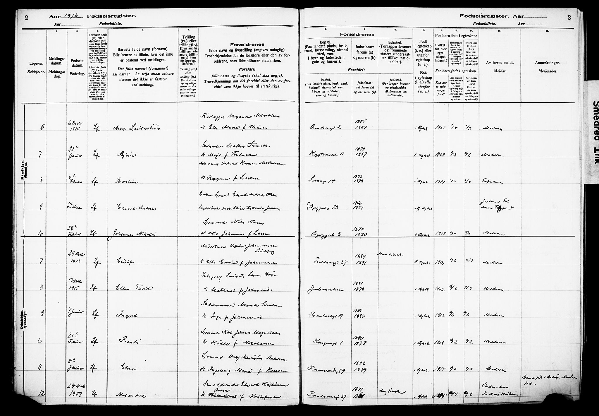 Sandefjord kirkebøker, AV/SAKO-A-315/J/Ja/L0001: Fødselsregister nr. 1, 1916-1932, s. 2