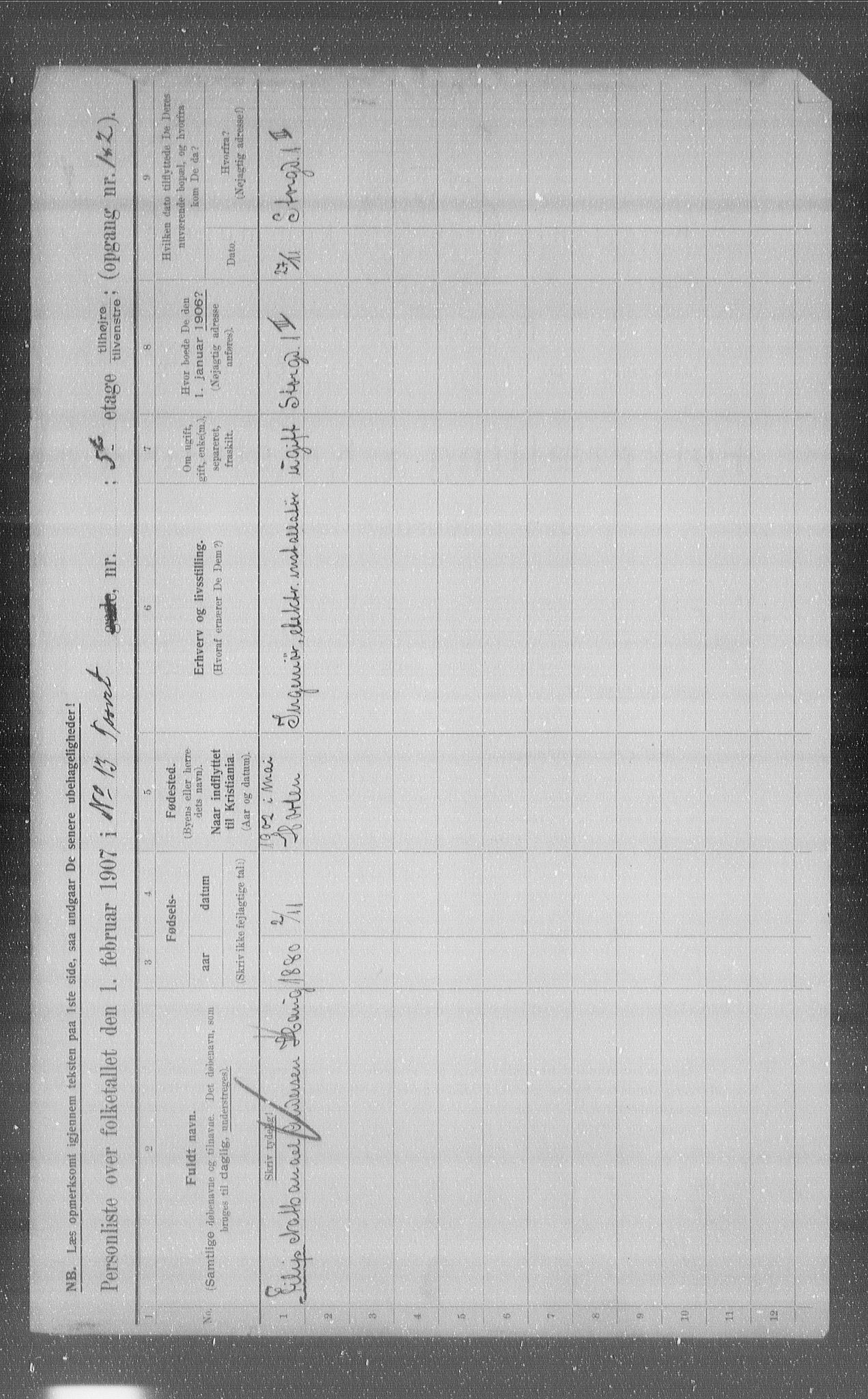 OBA, Kommunal folketelling 1.2.1907 for Kristiania kjøpstad, 1907, s. 58589